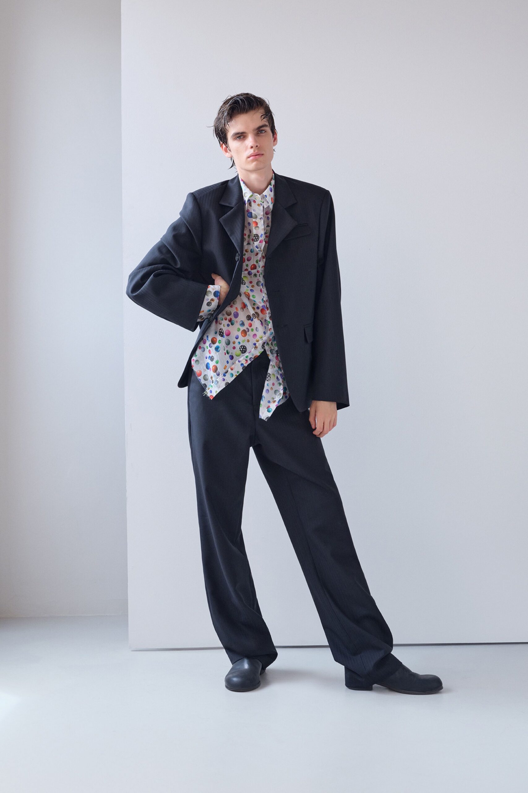 black blazer with floral shirt