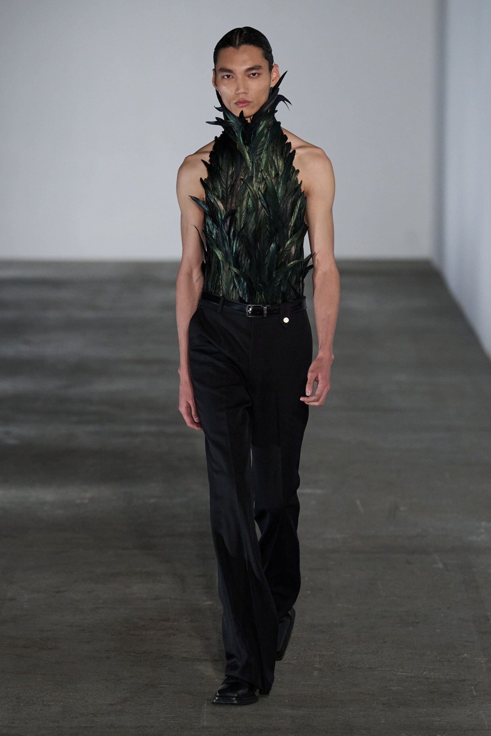 green silk sleeveless high-neck fitted layered top