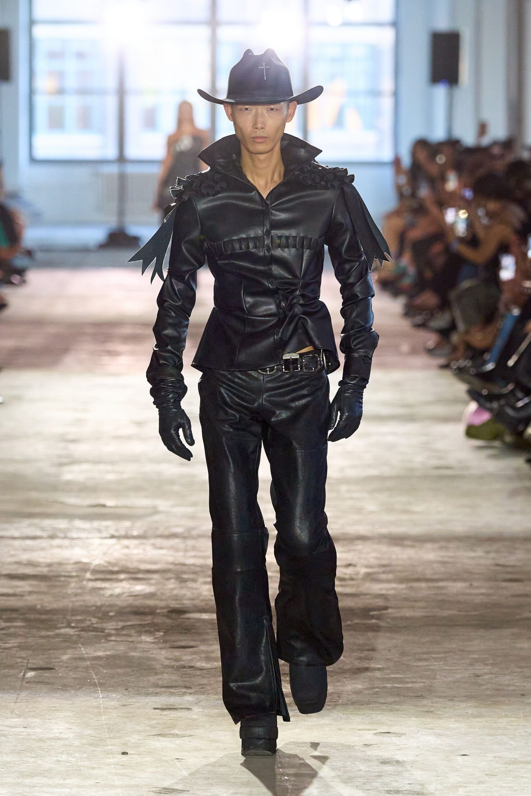 black leather fitted flared pants