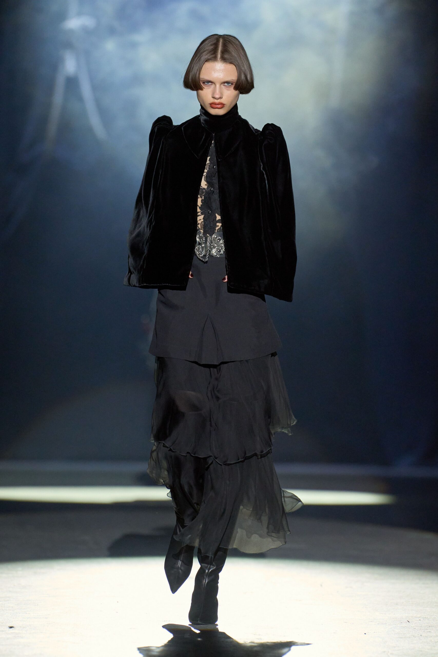 black velvet jacket layered skirt