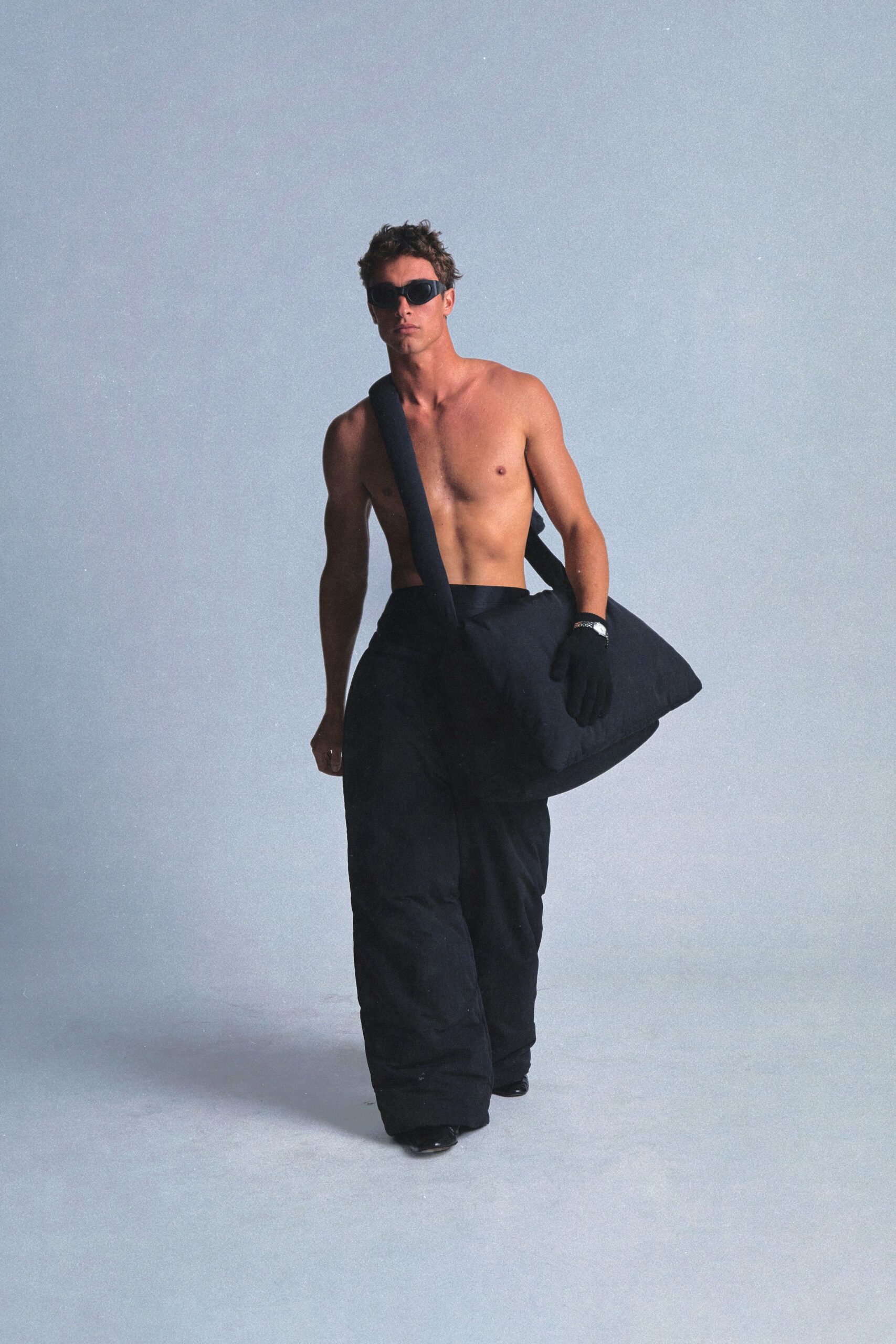 black cotton relaxed padded pants