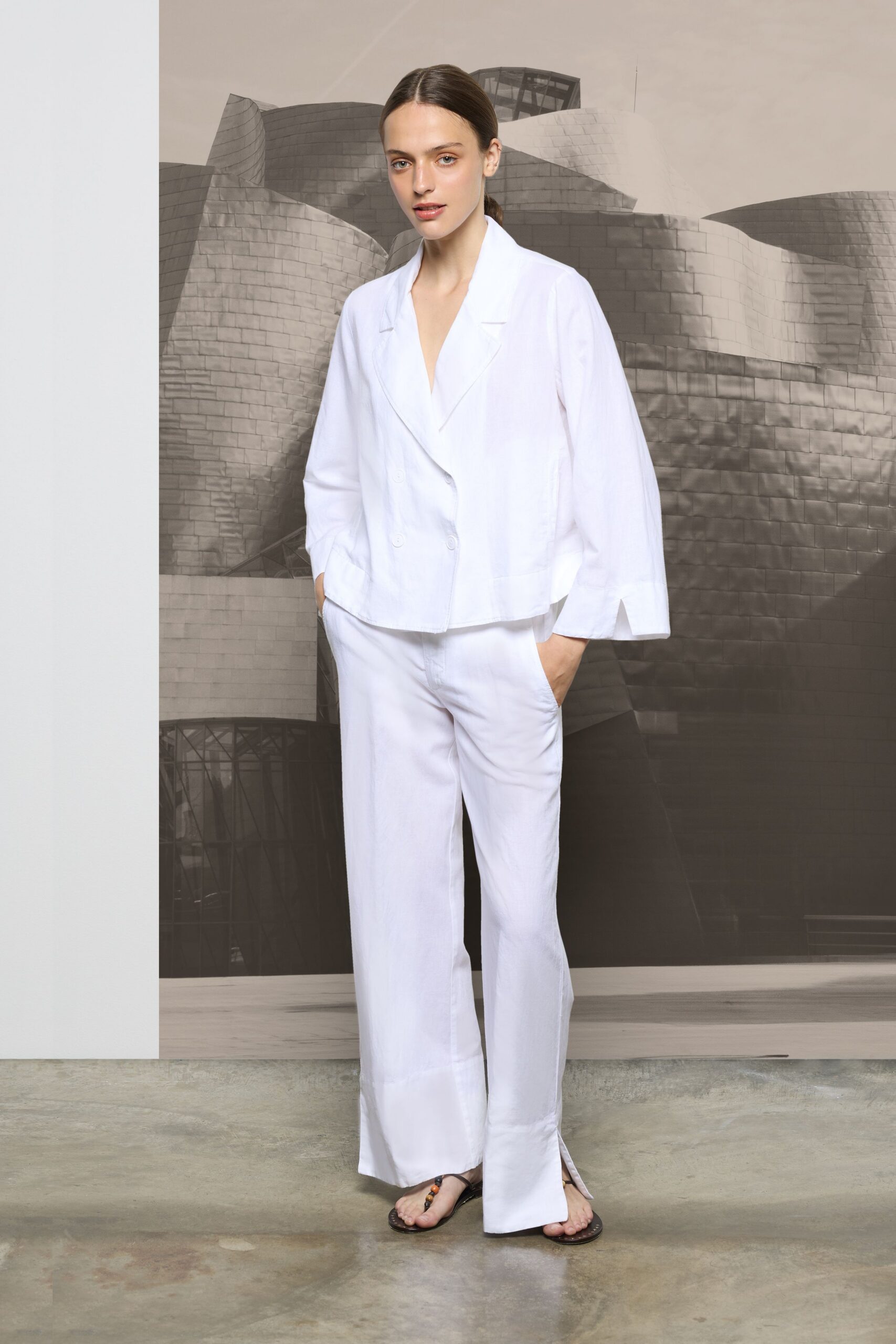 white relaxed jacket and pants