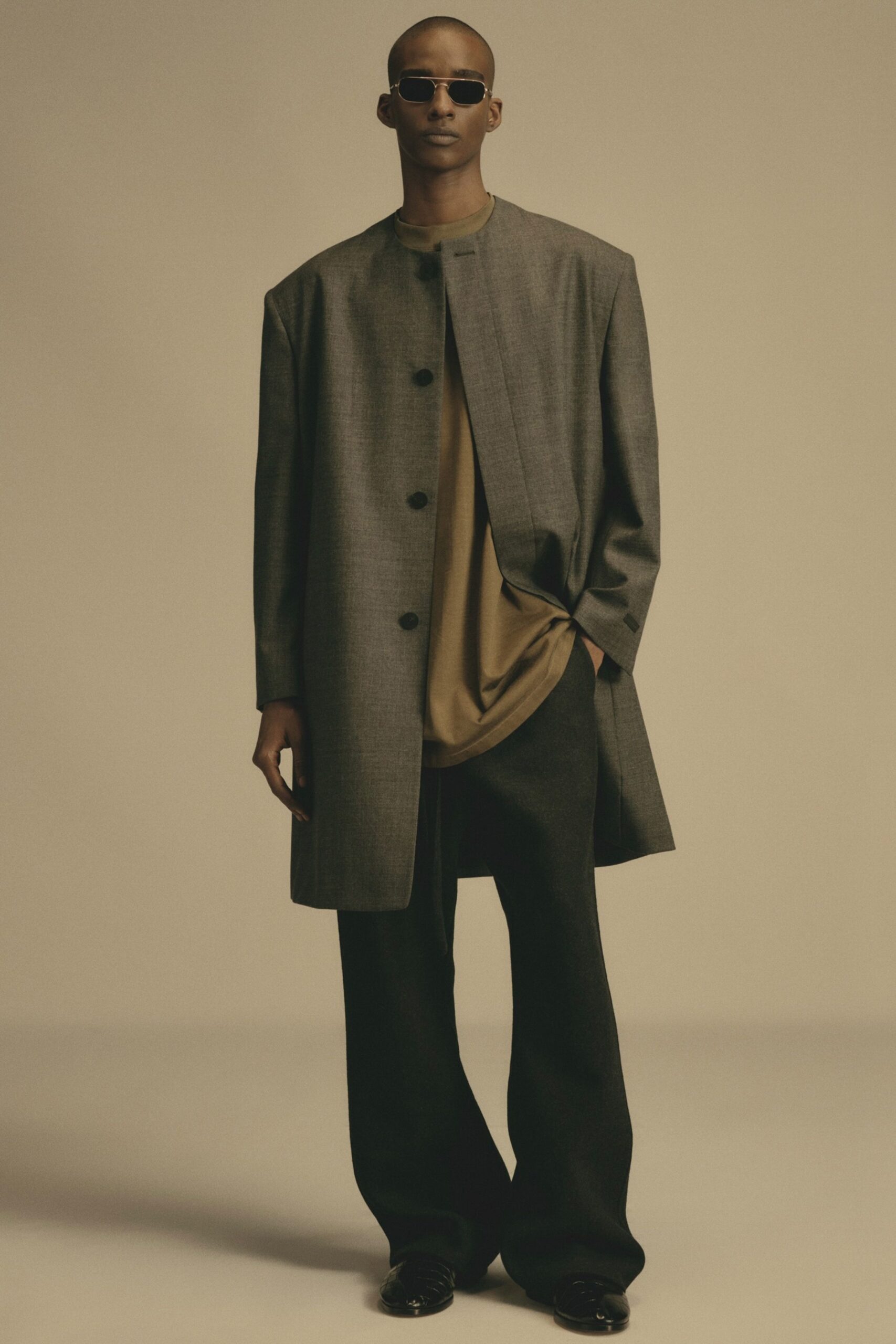 gray wool coat with relaxed fit