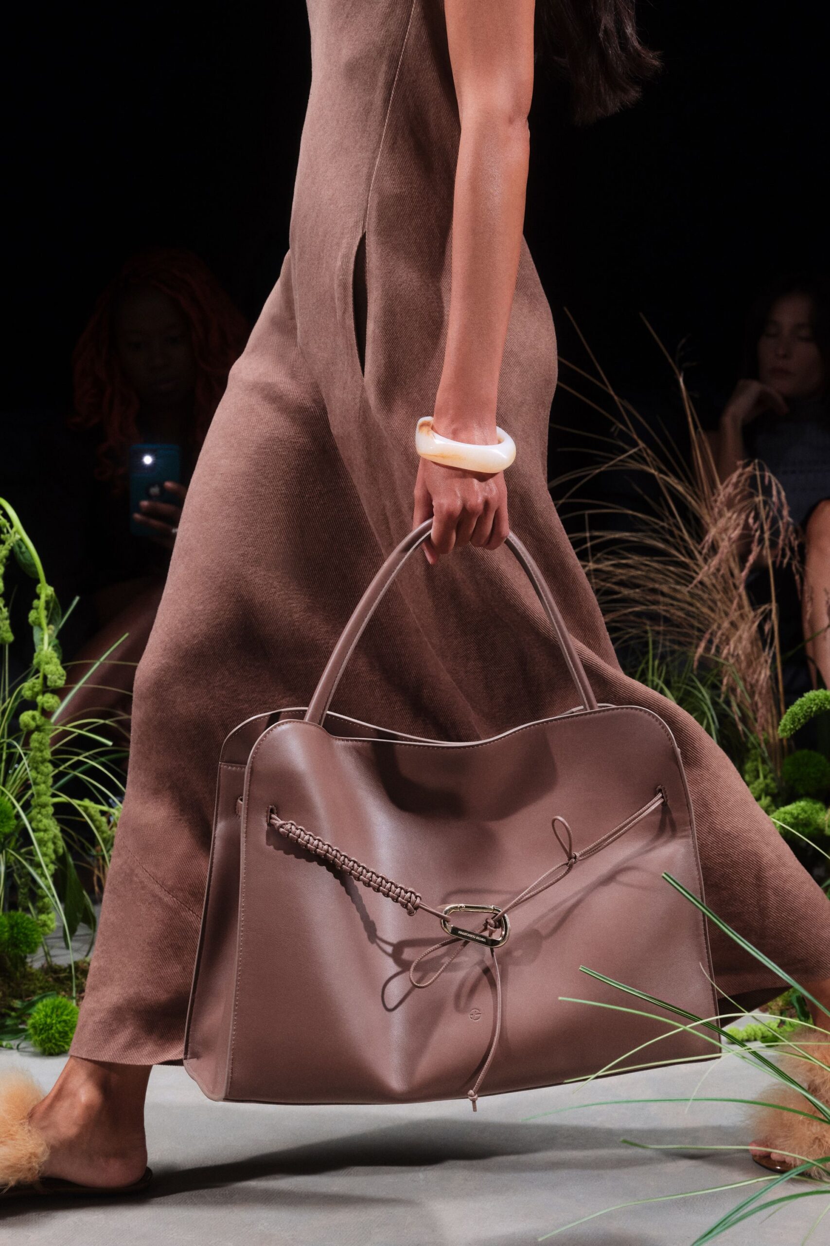 beige leather zippered bag