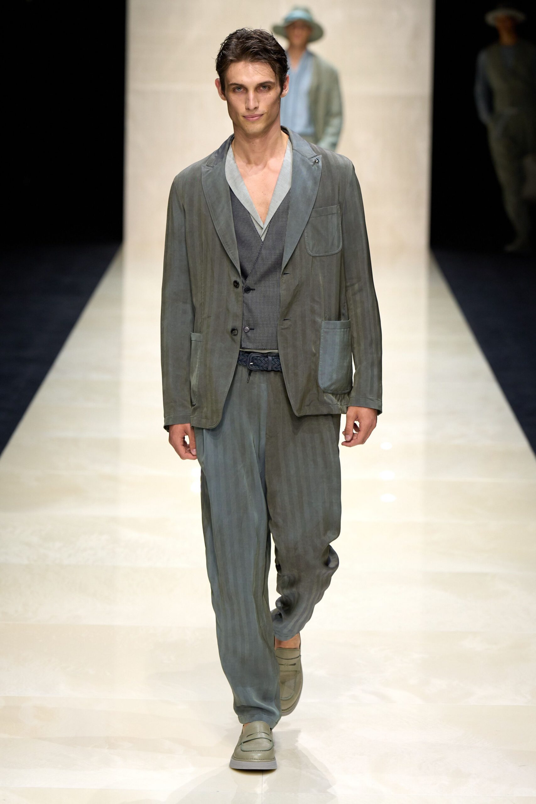 gray cotton v-neck tailored vest