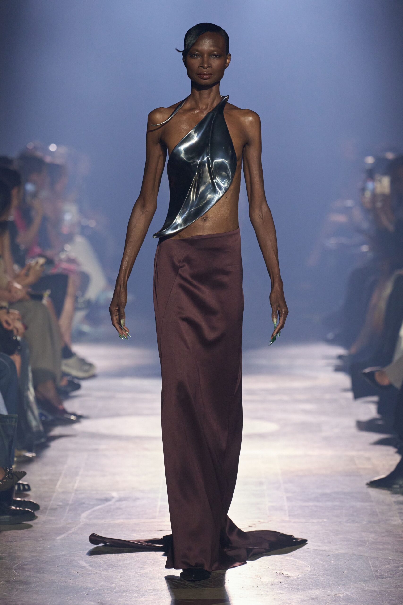 black leather asymmetric gown