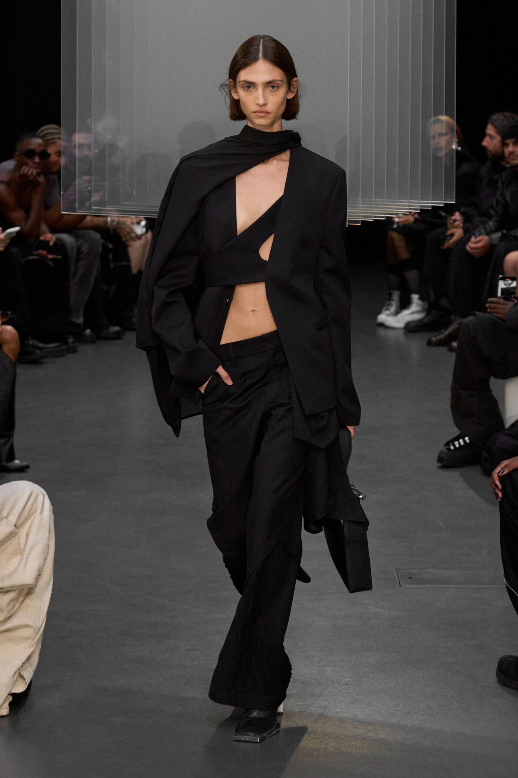 black fitted top with blazer