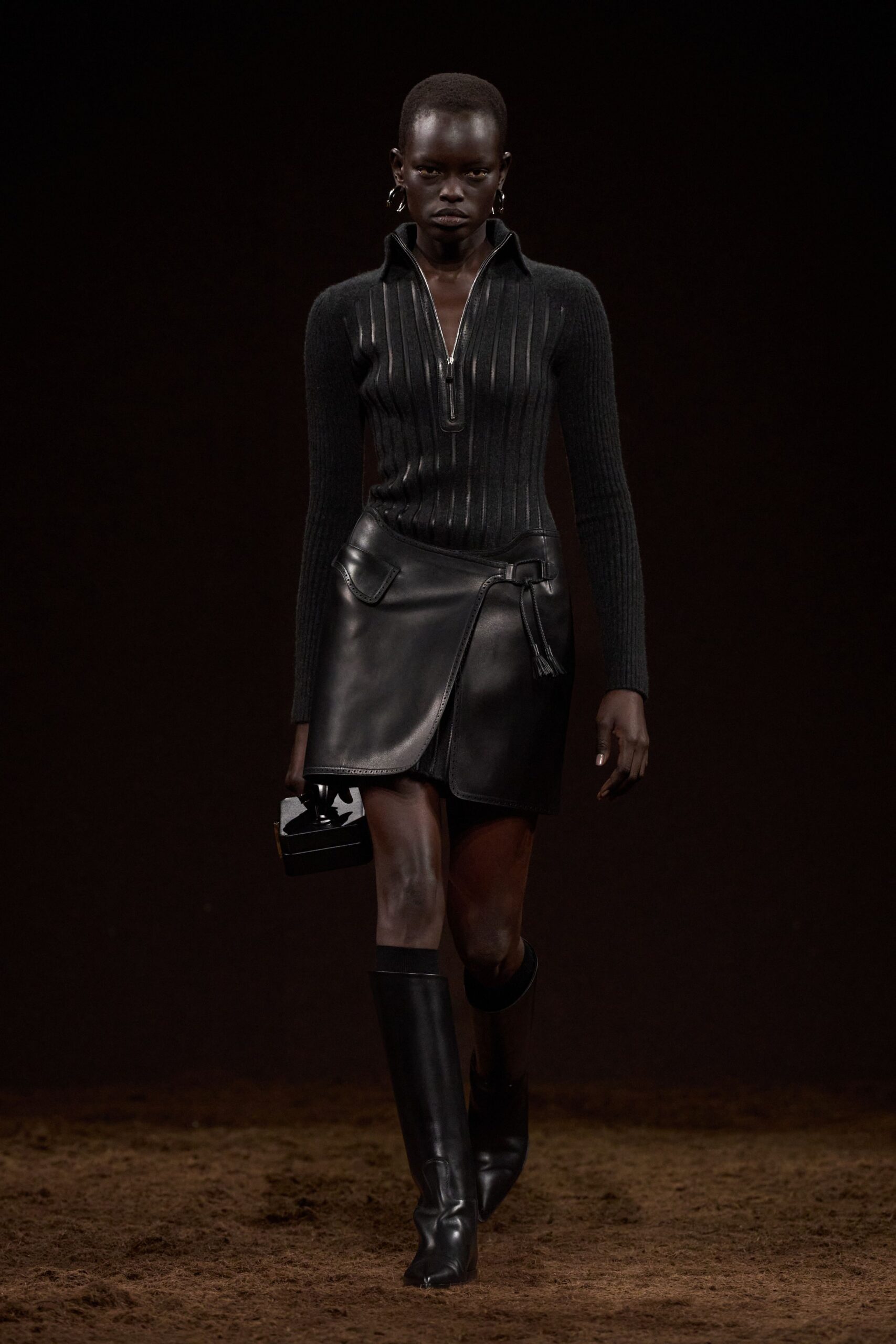 black fitted top and skirt