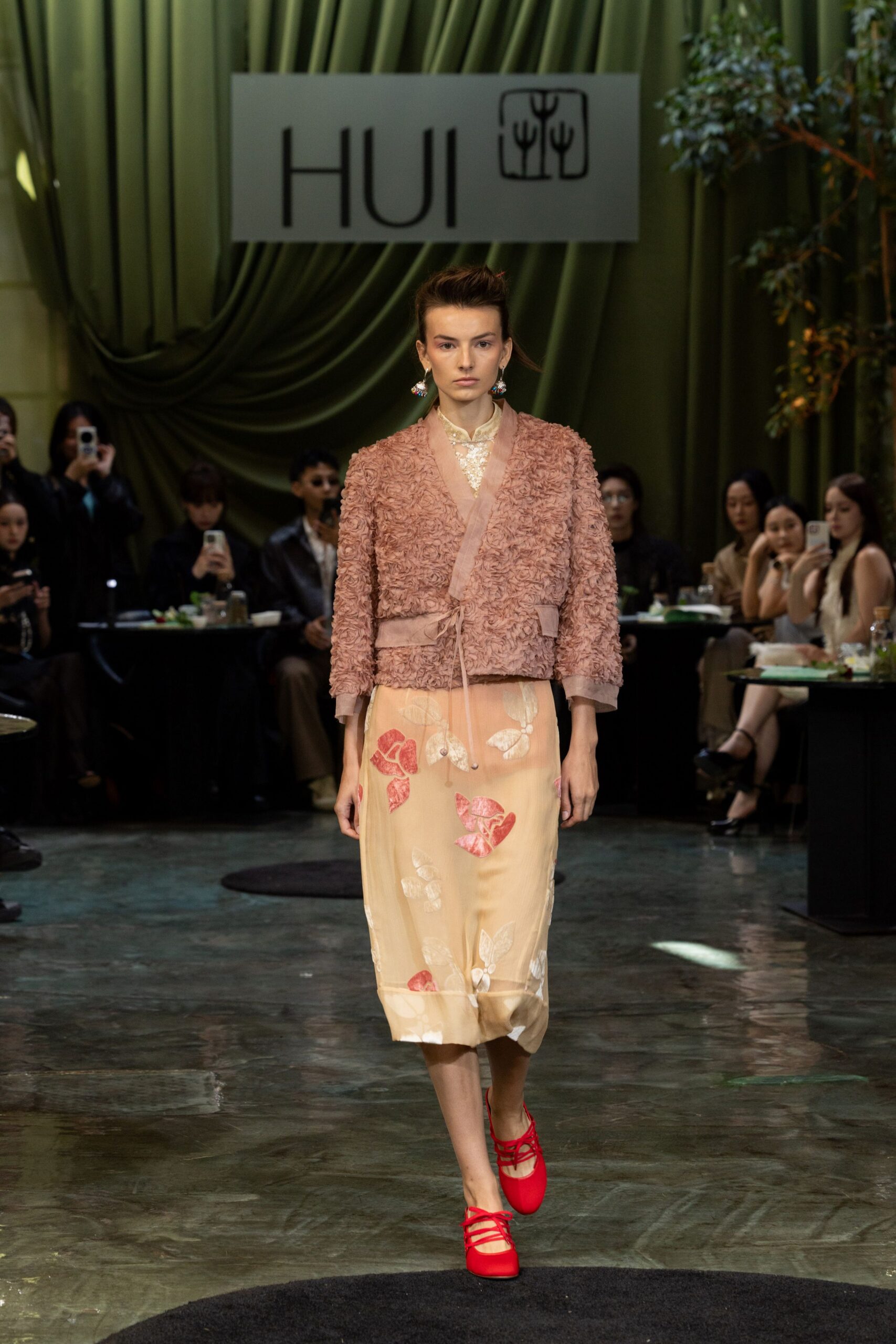 pink silk long-sleeve relaxed ruffled jacket