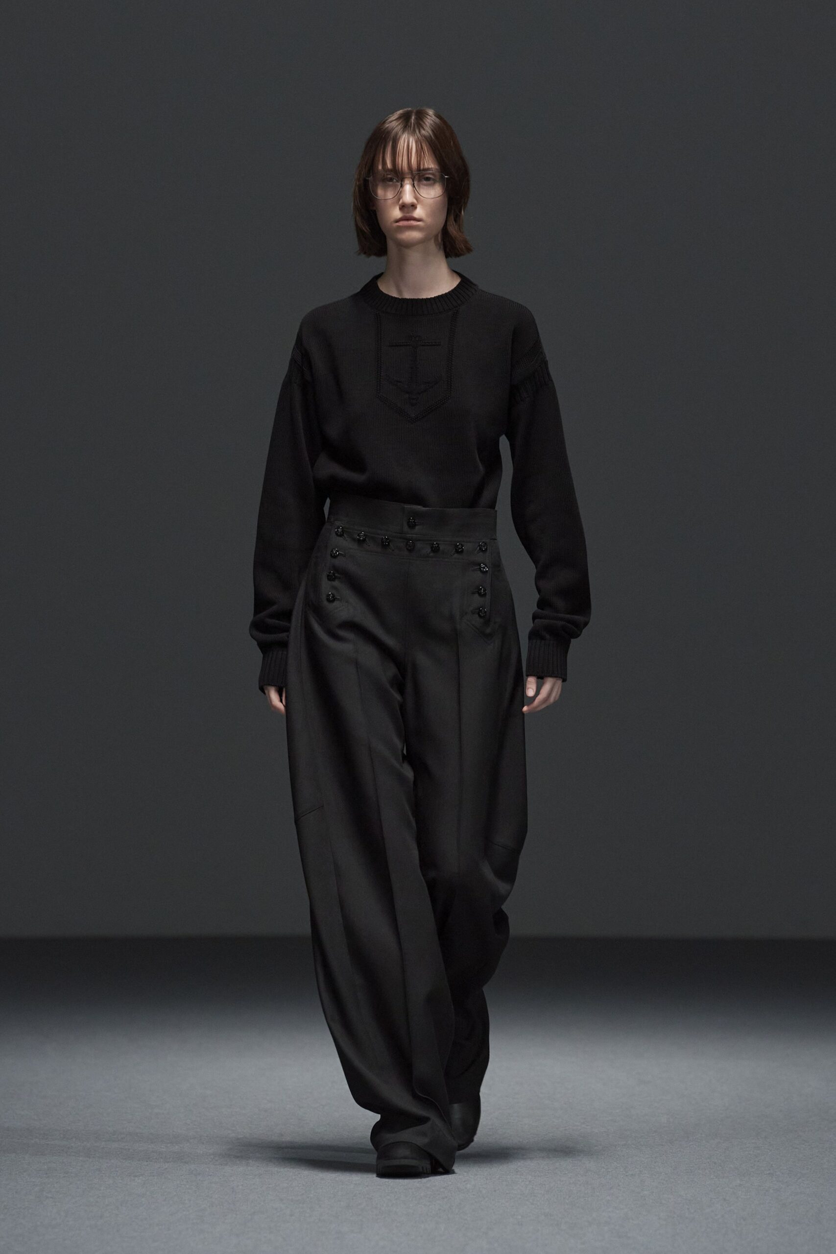 black wool relaxed high-waisted buttoned pants