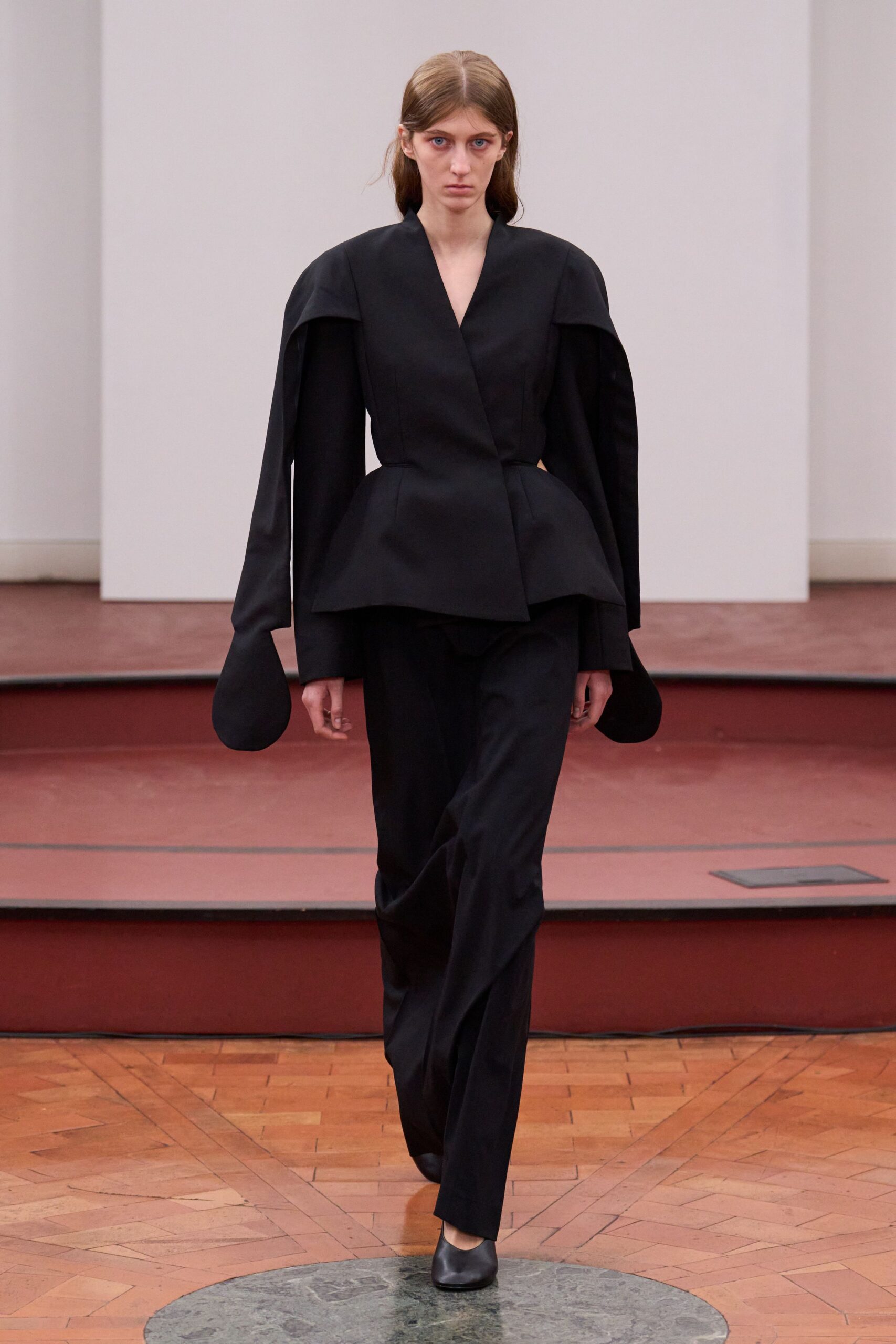 black structured blazer and tailored pants