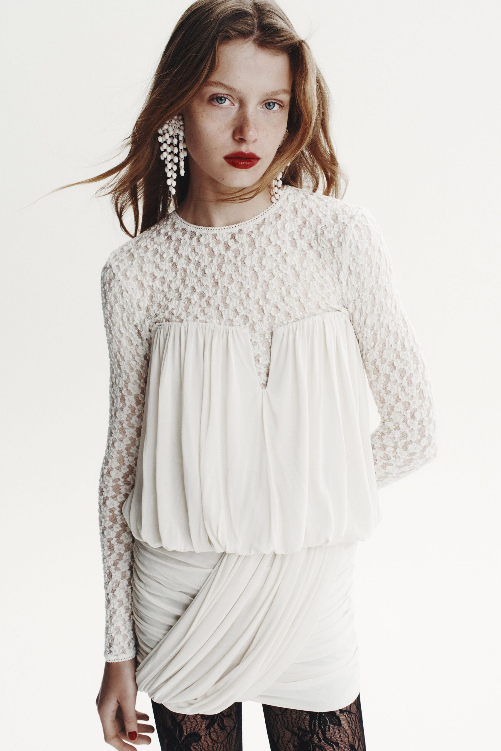white lace long-sleeve dress