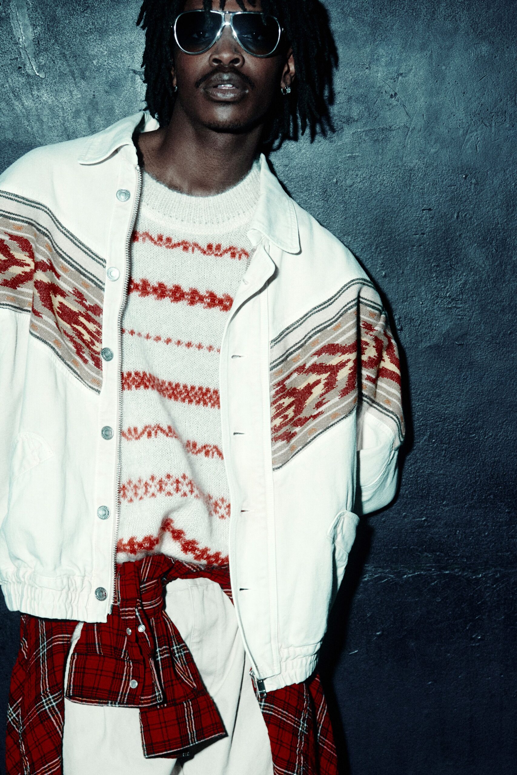 white wool long-sleeve collared fitted striped sweater