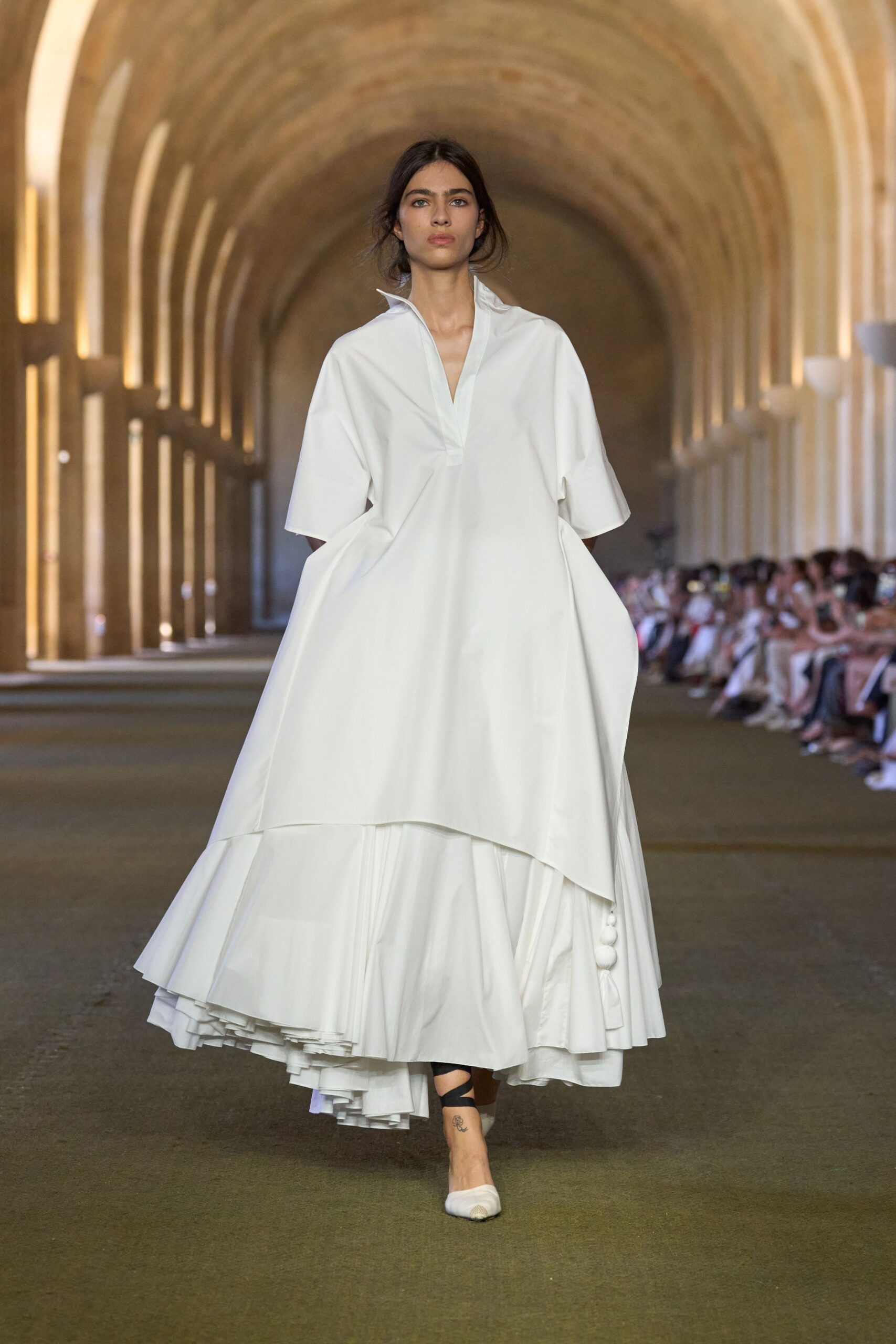 white relaxed collared midi dress