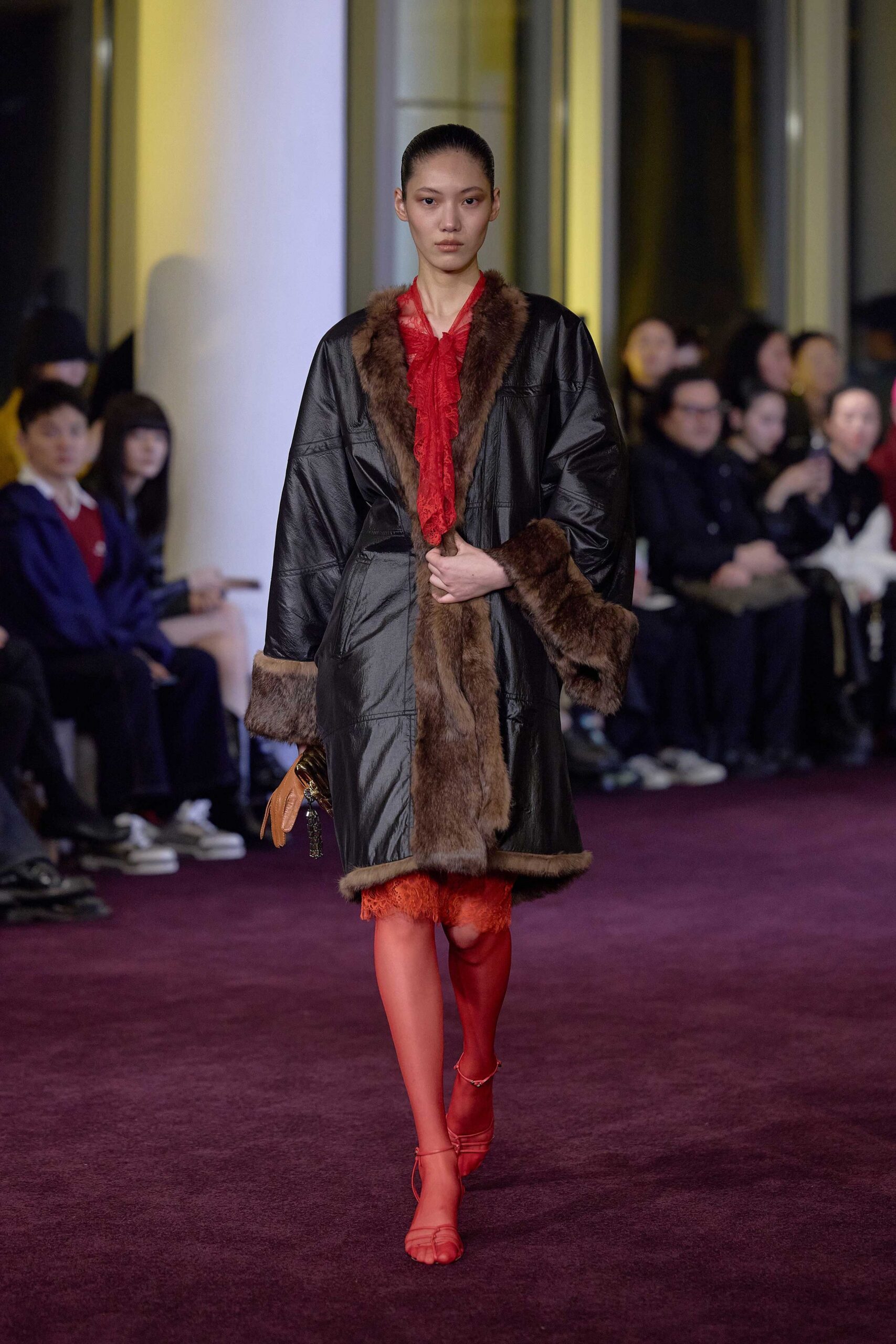 black leather coat with fur