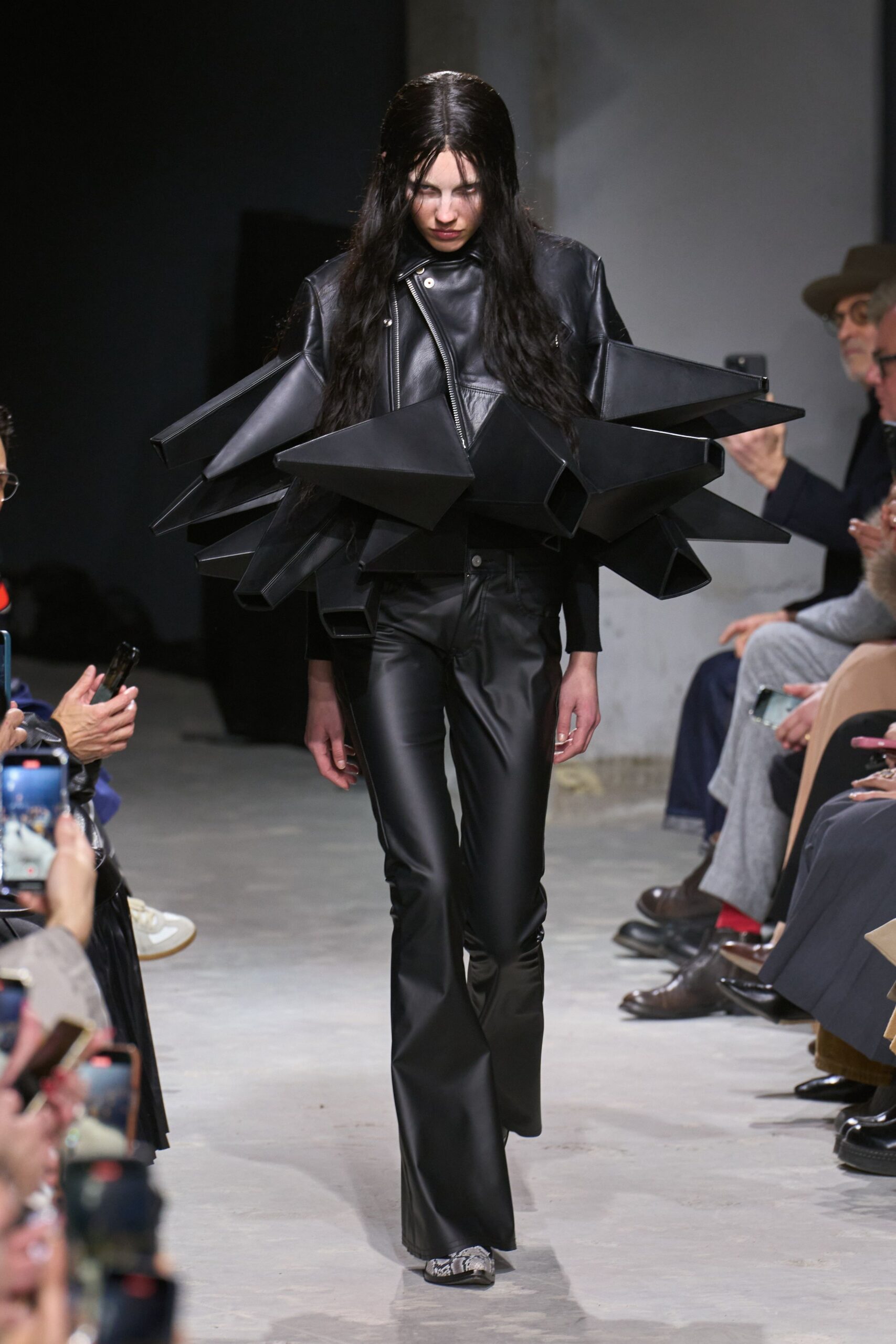 black leather layered top and pants