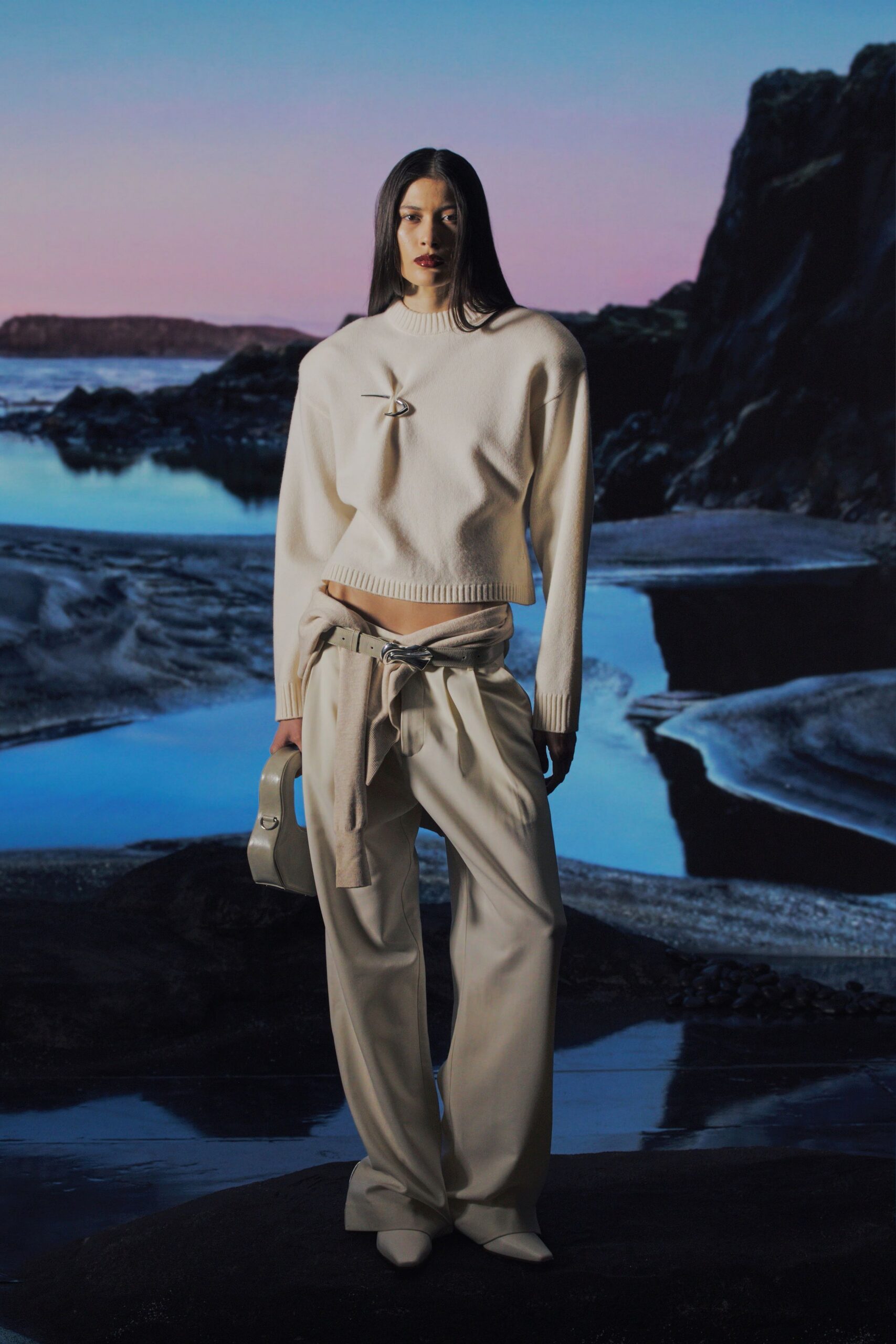 white cotton long-sleeve fitted buttoned cropped sweater