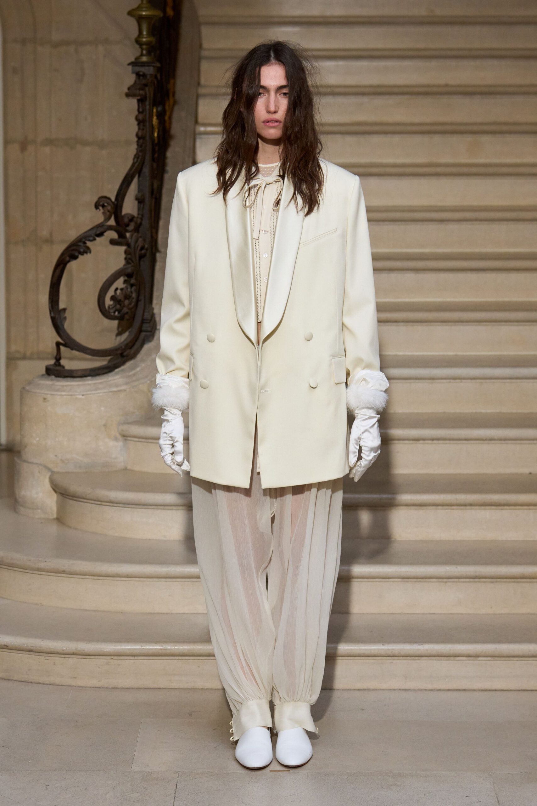 white chiffon relaxed pleated flowing pants