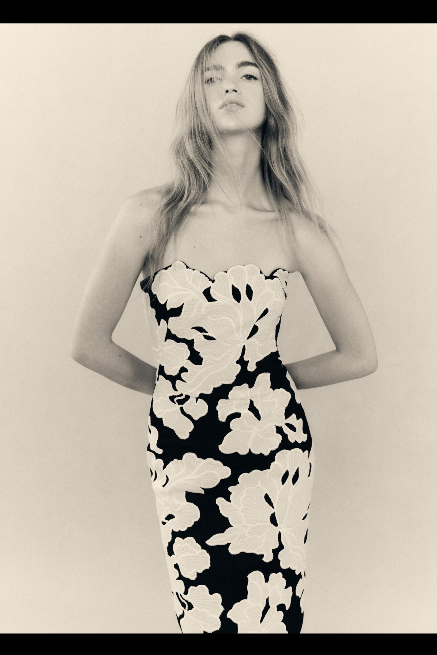 black and white floral midi dress
