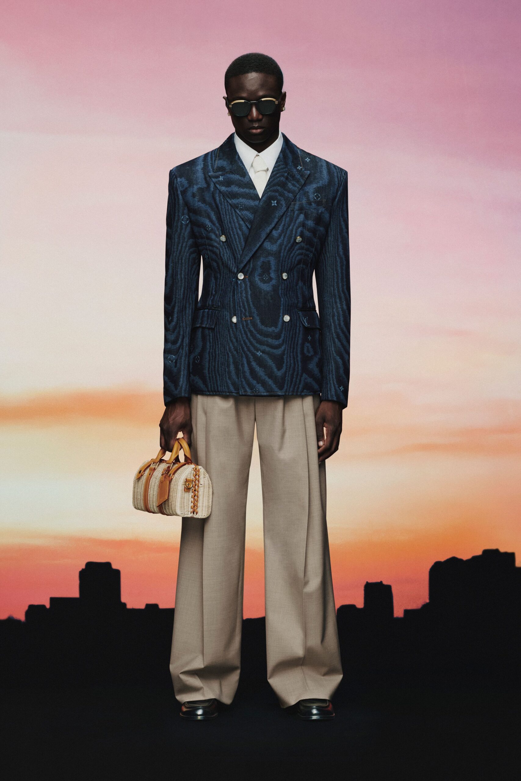 blue cotton long-sleeve collared tailored textured blazer