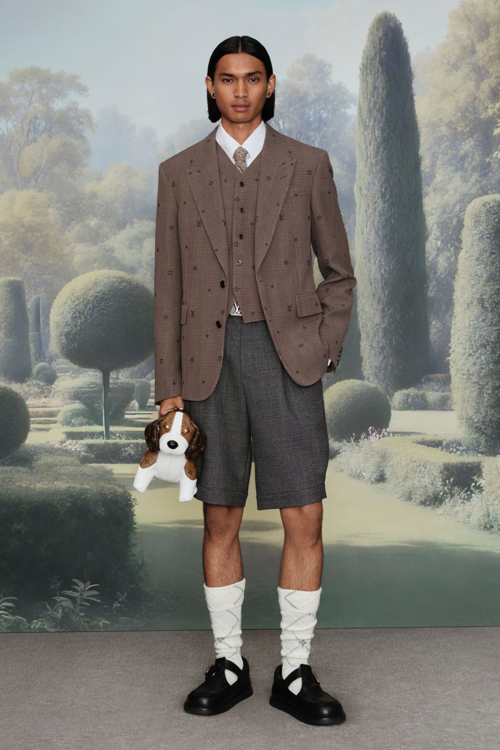brown wool long-sleeve collared tailored checked buttoned blazer
