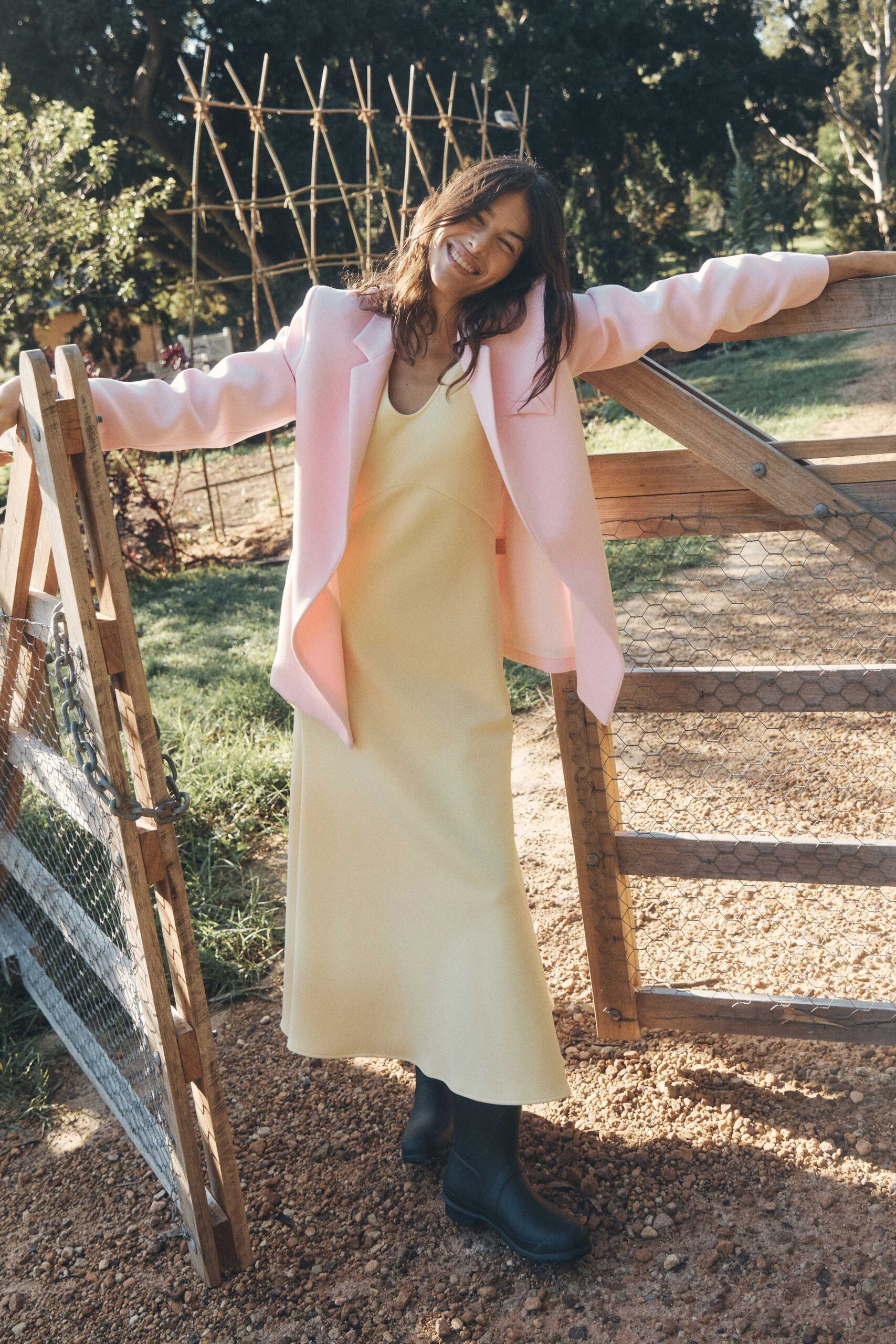 pink cotton long-sleeve collared structured blazer