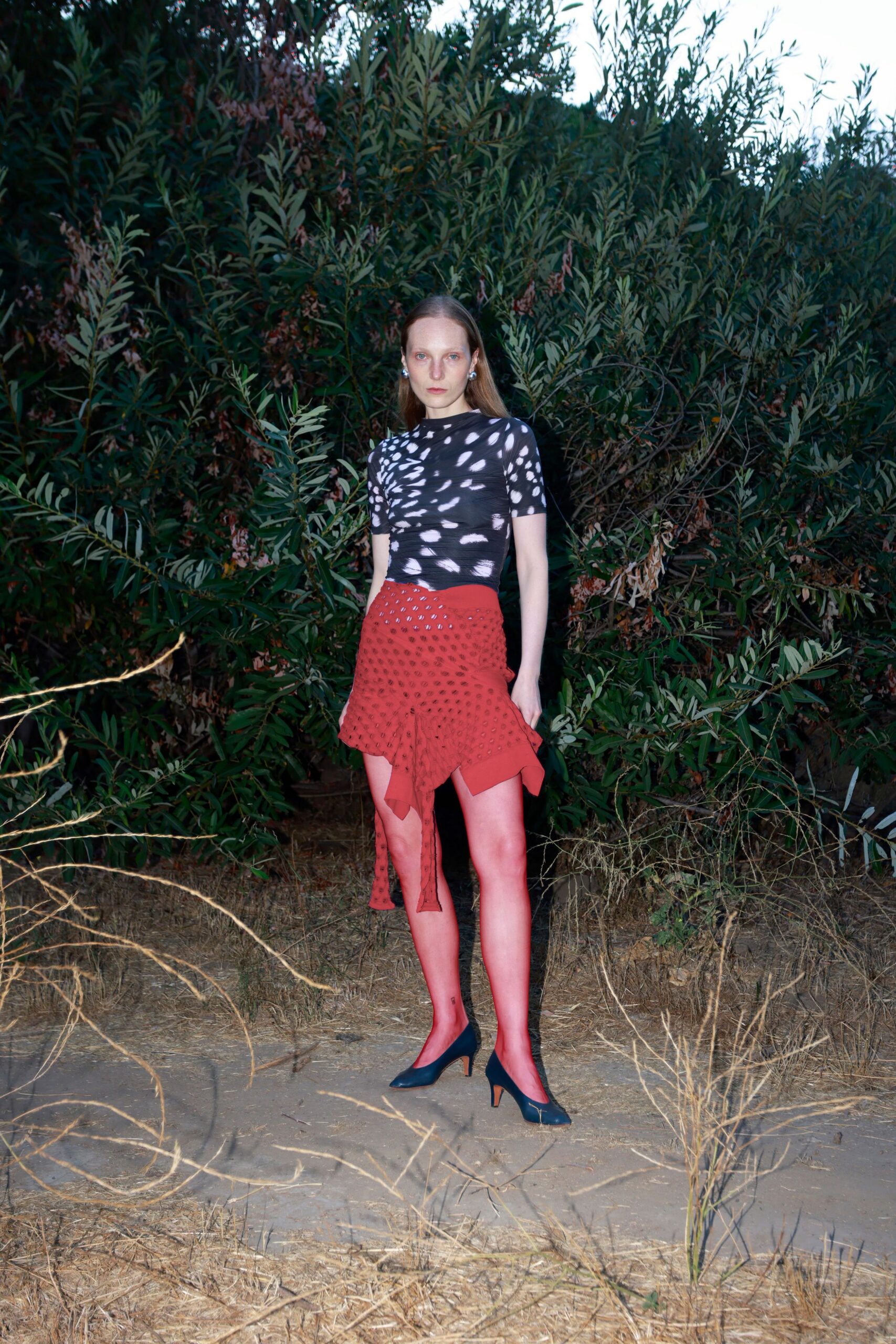 red asymmetric fitted ruched mini skirt