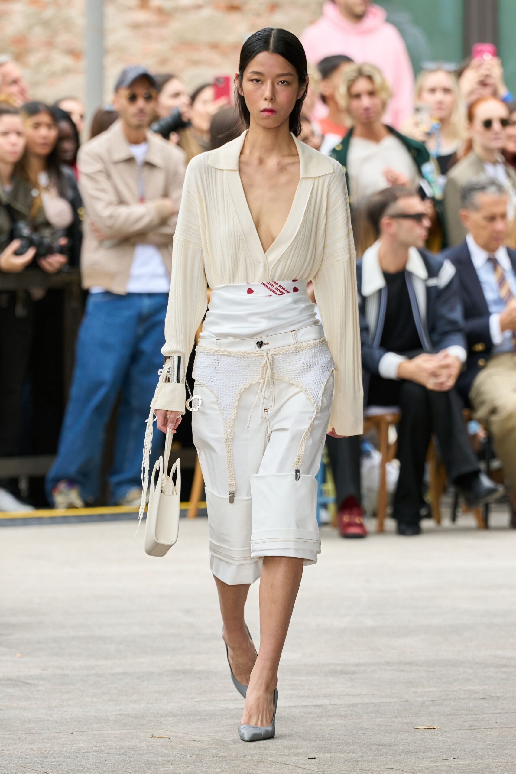 white silk blouse and skirt