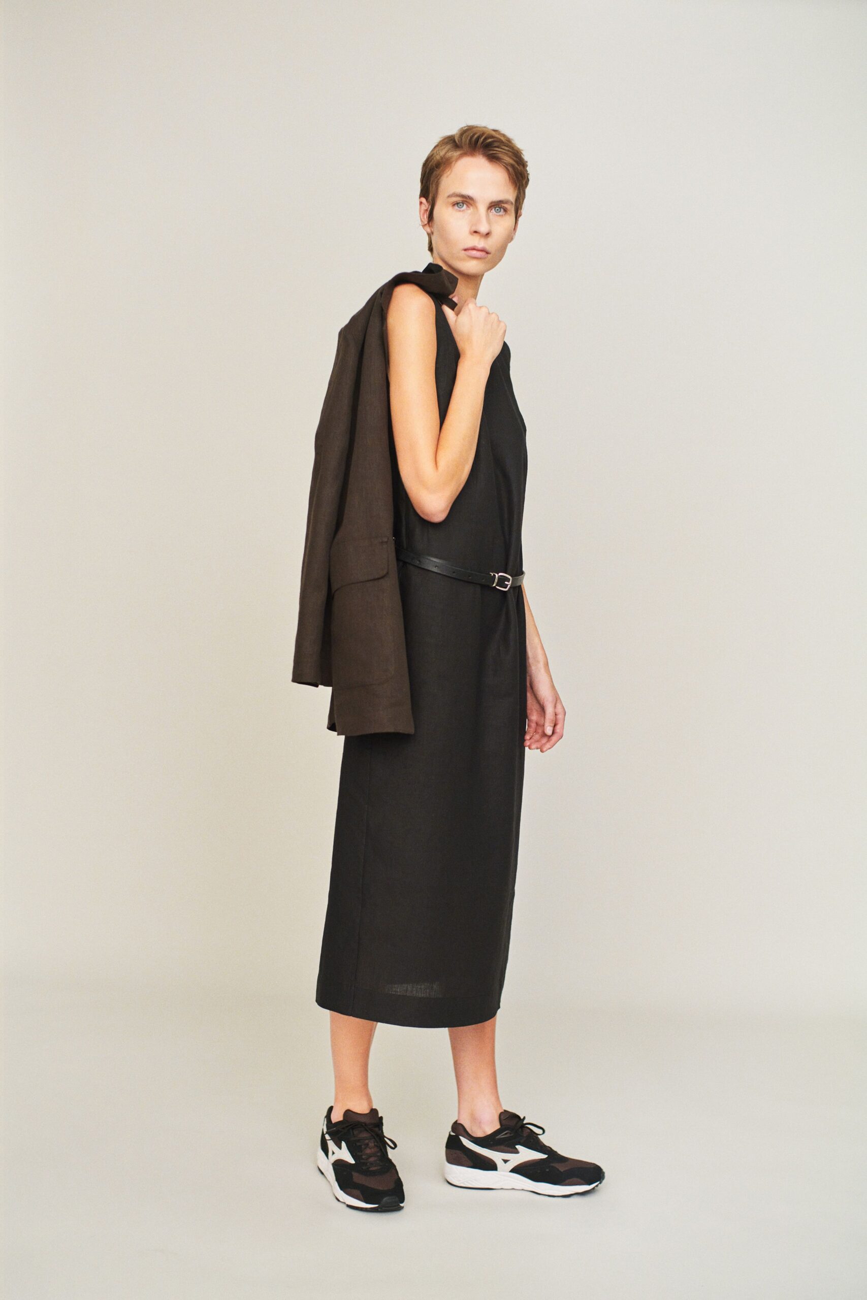 black midi dress with blazer
