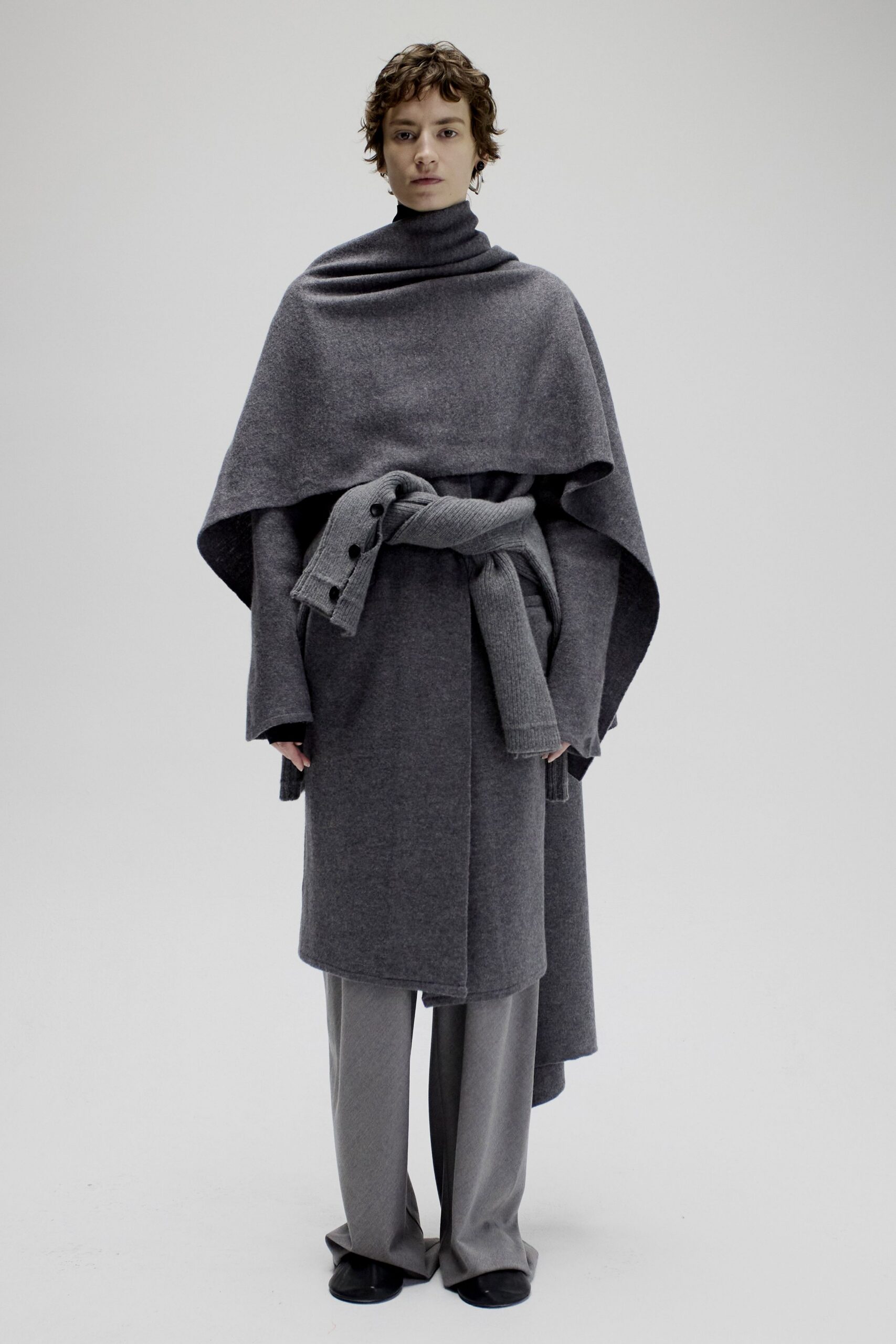 gray wool cape with pants