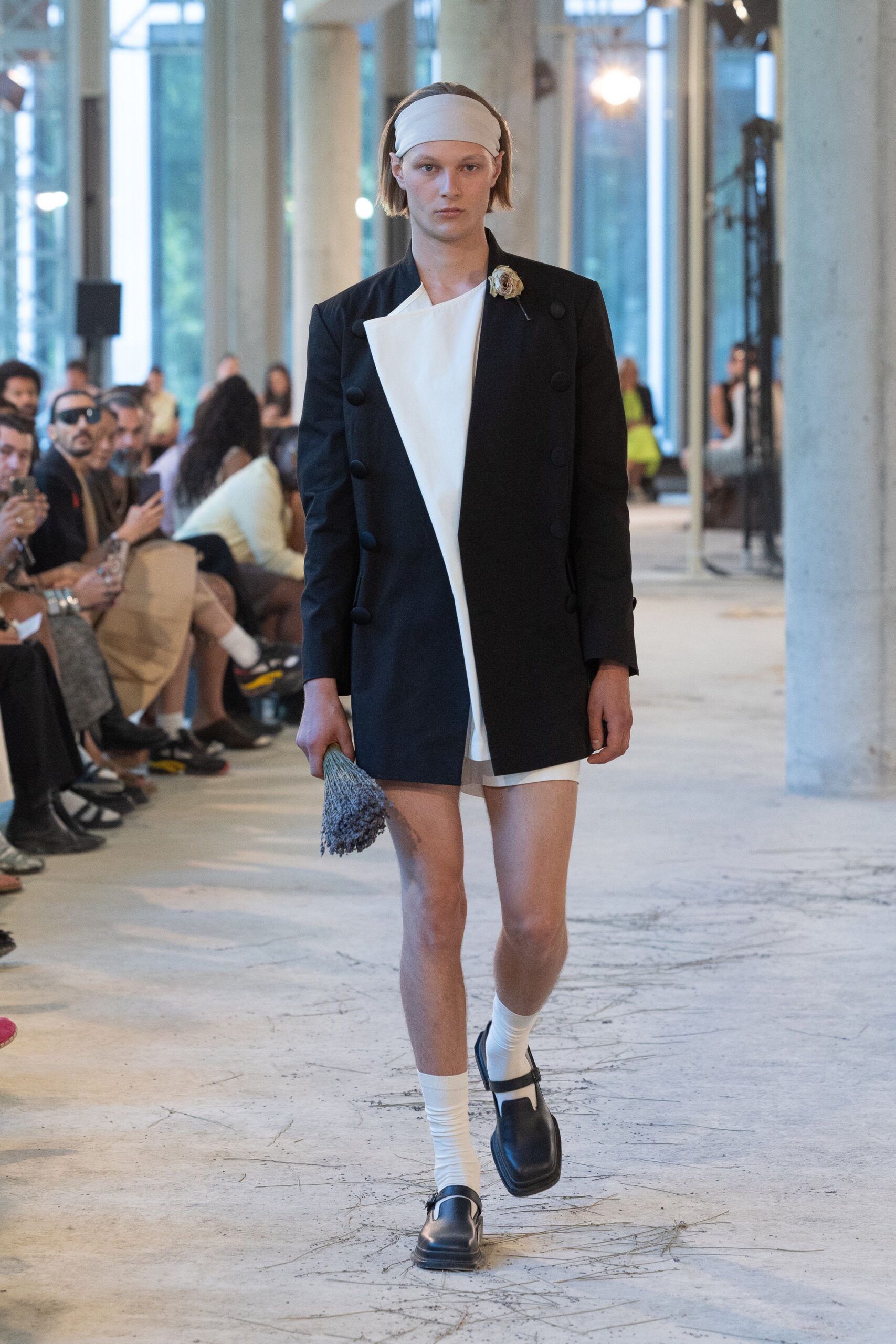 black and white structured blazer with shorts