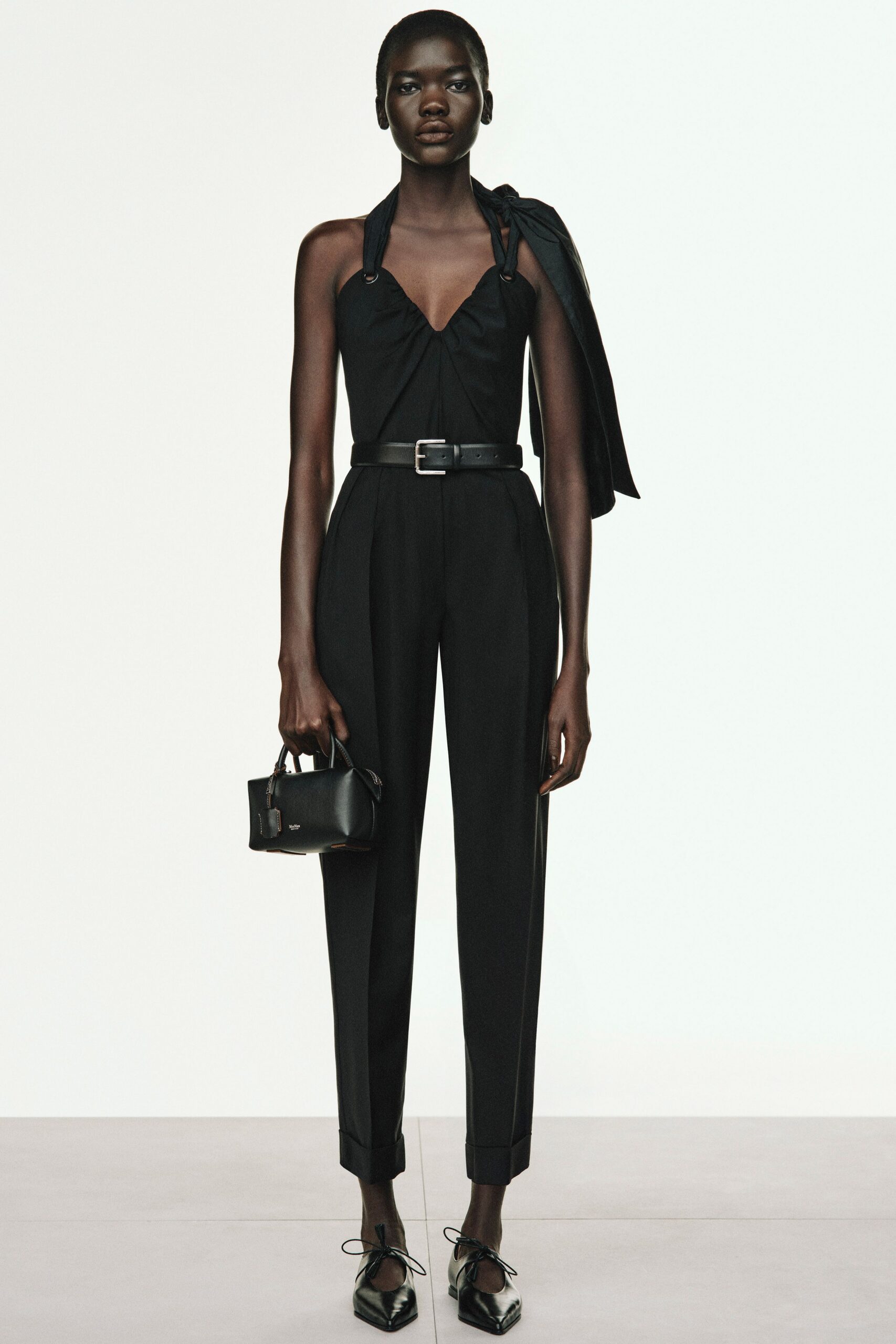 black fitted jumpsuit with belt