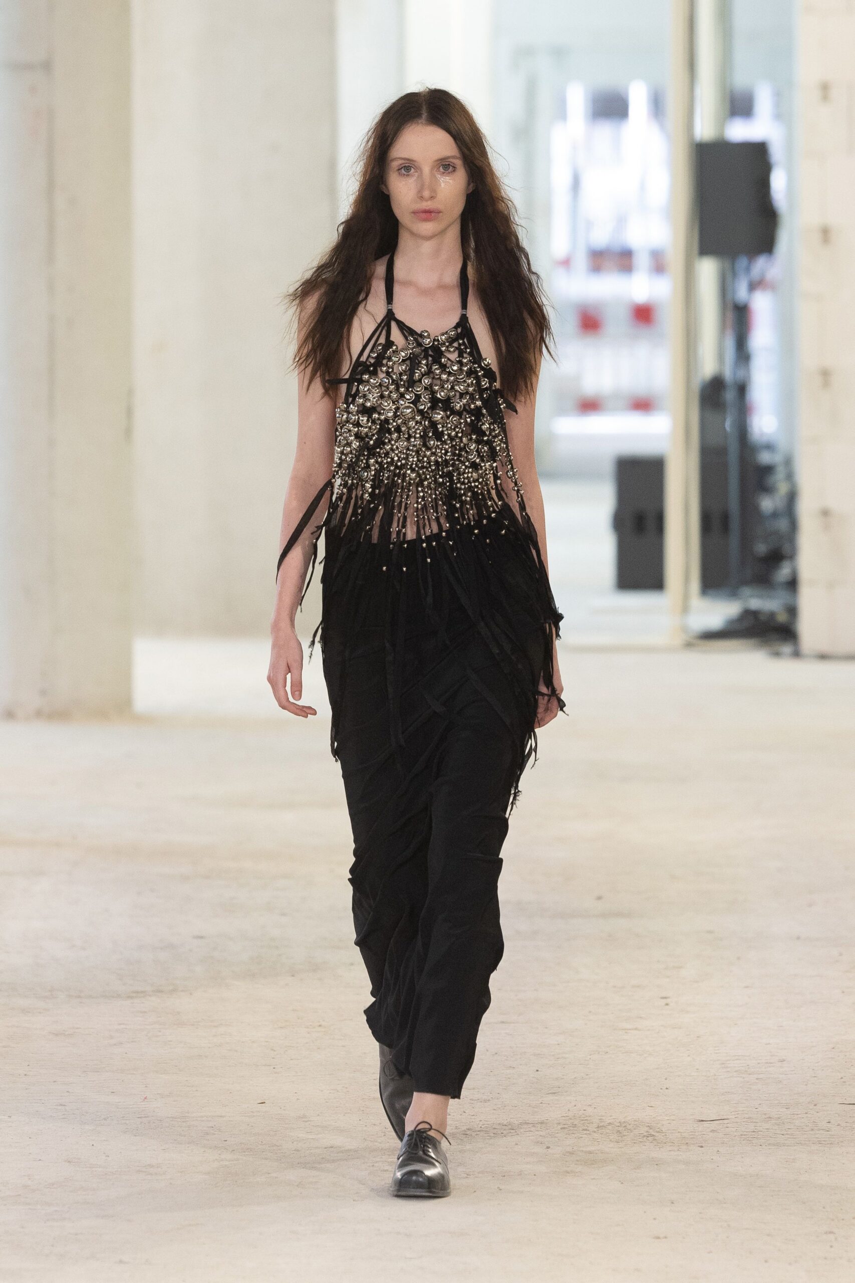 black beaded fringed midi dress