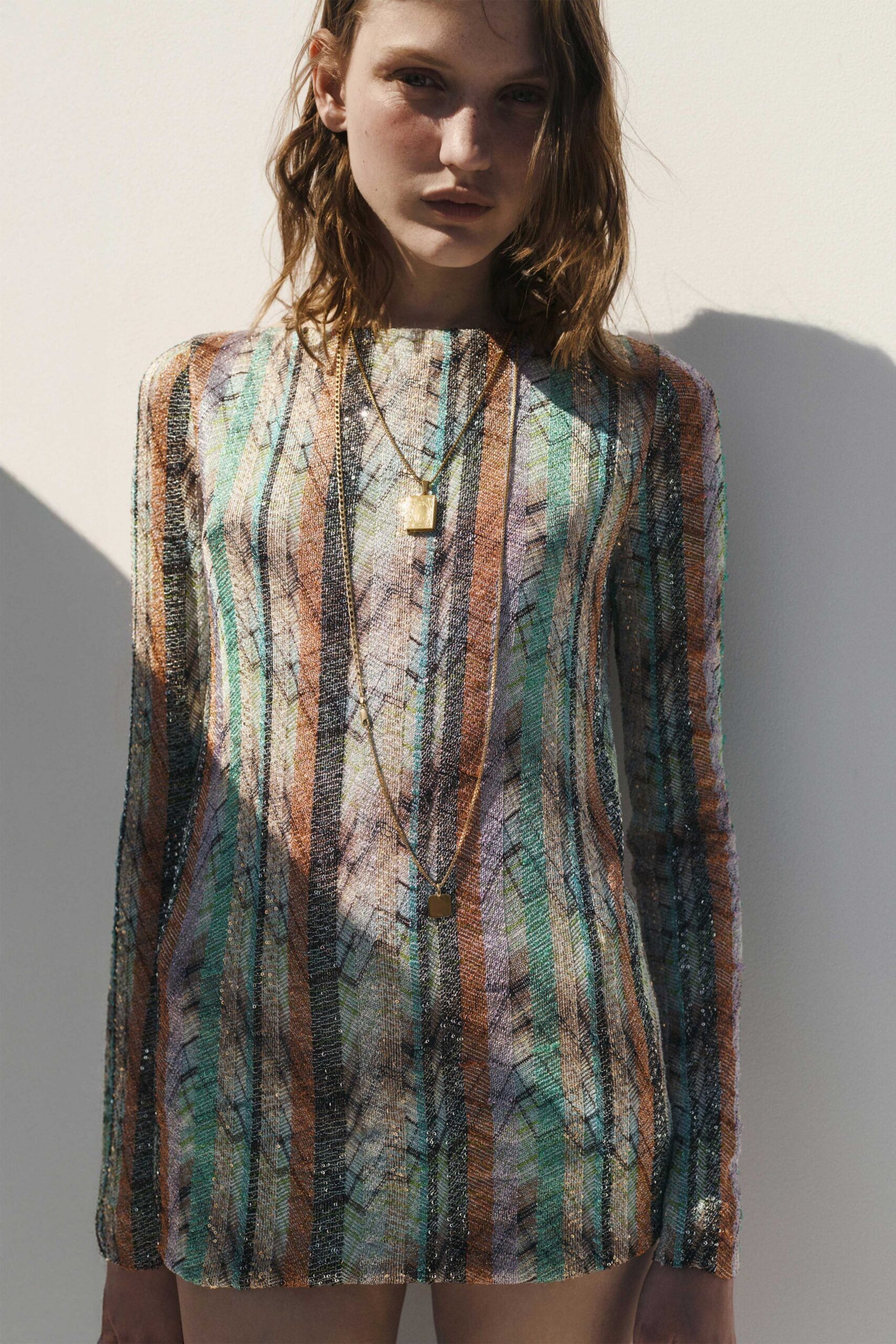 multi-colored sheer striped dress