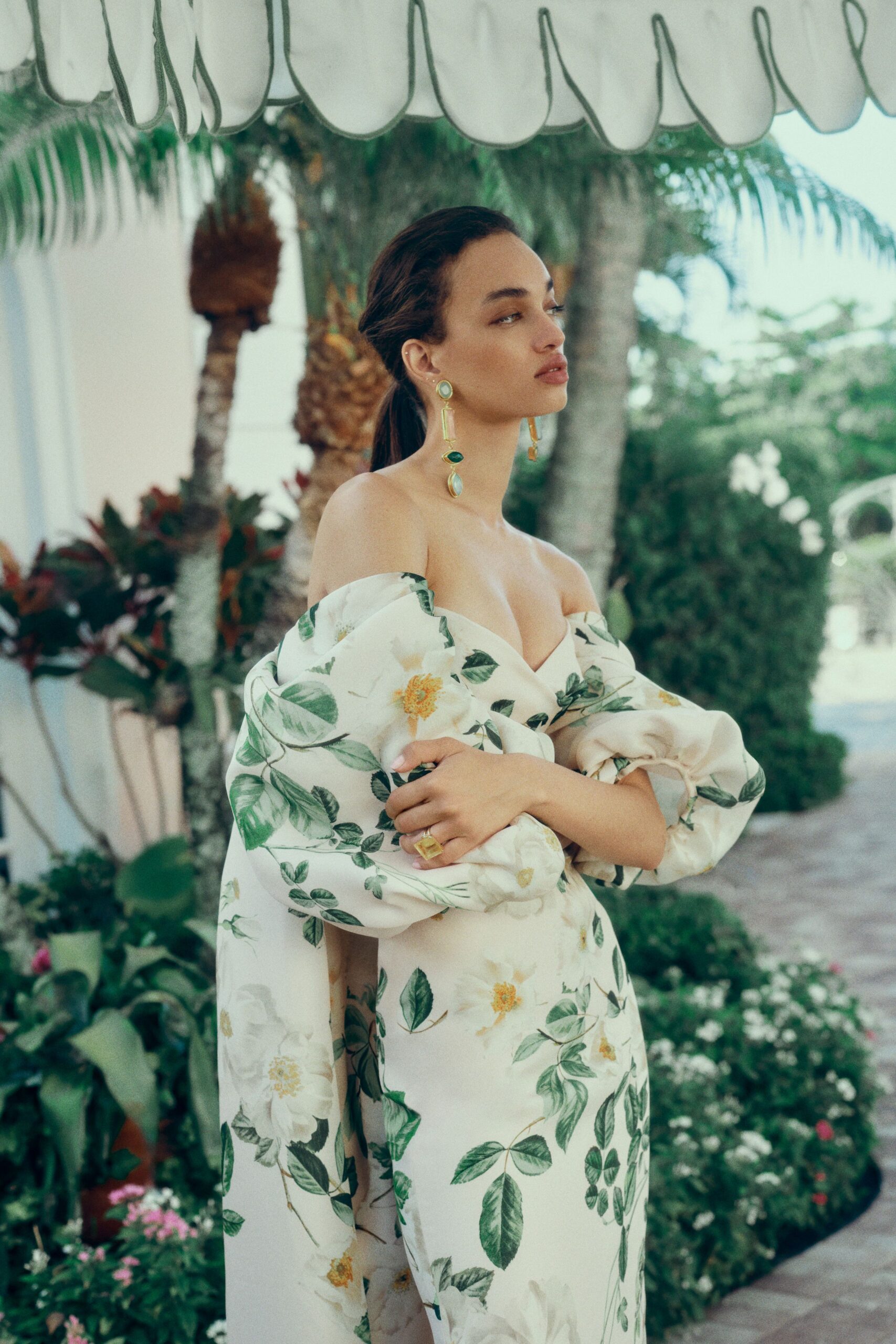 floral off-shoulder gown