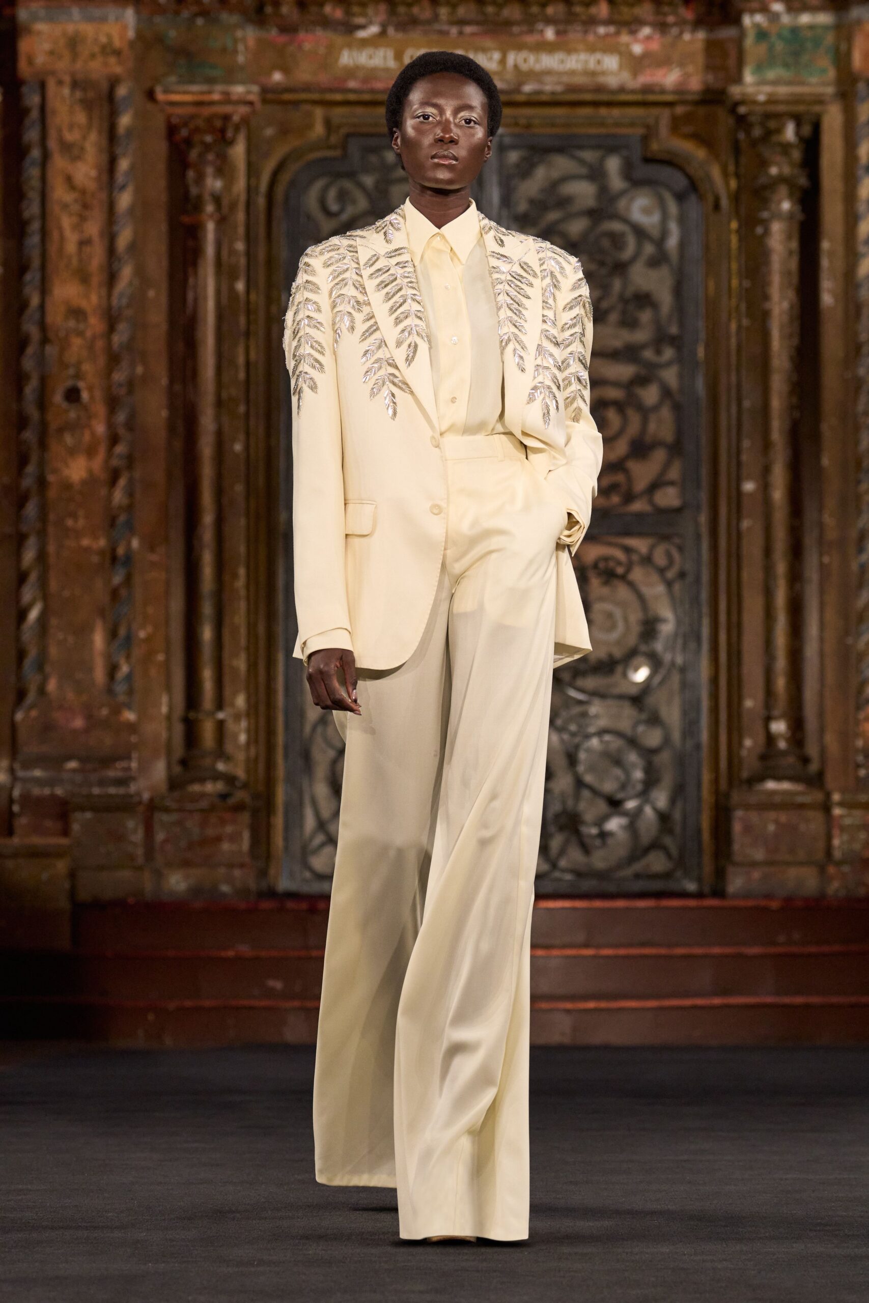 ivory silk tailored wide-leg pants