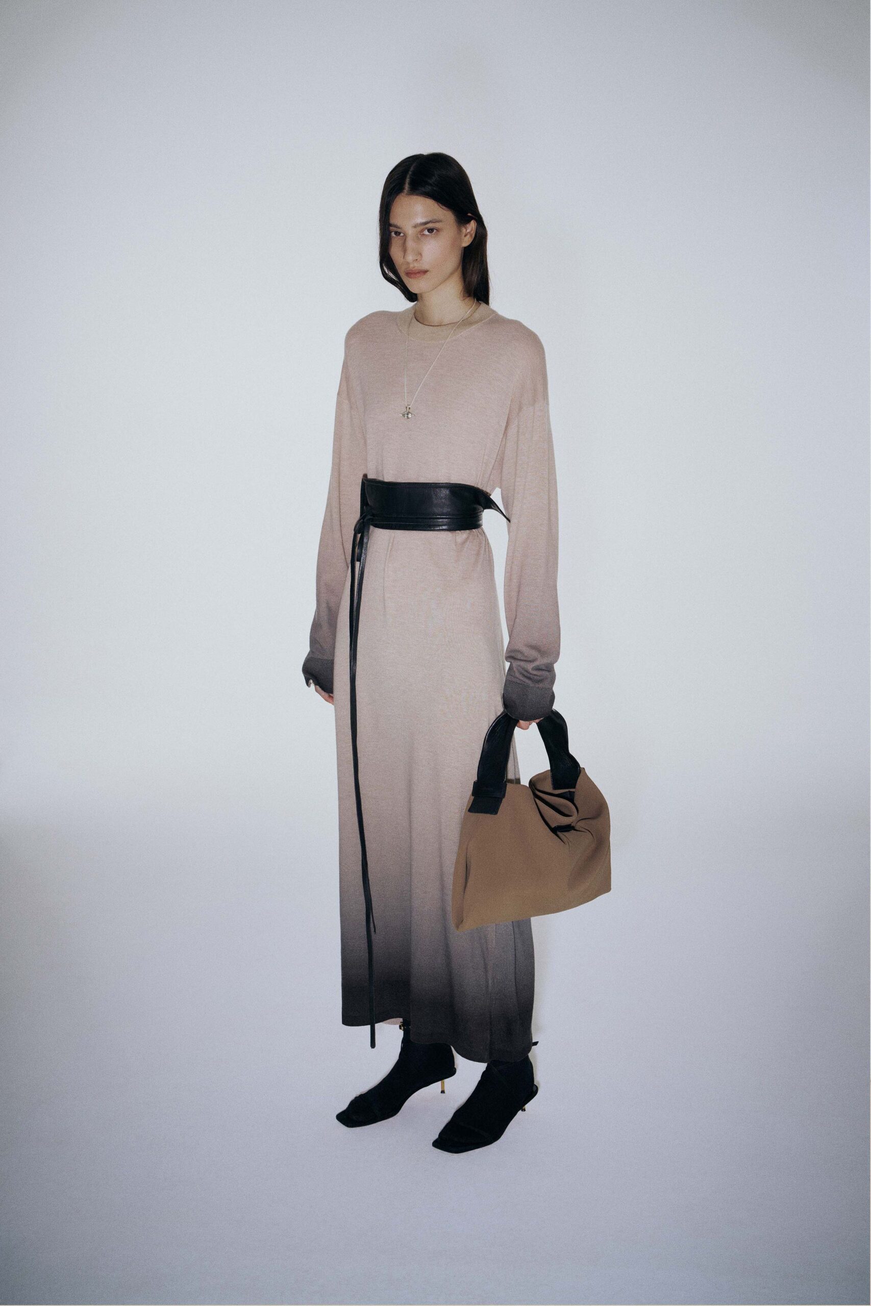 beige ombre maxi dress with black belt