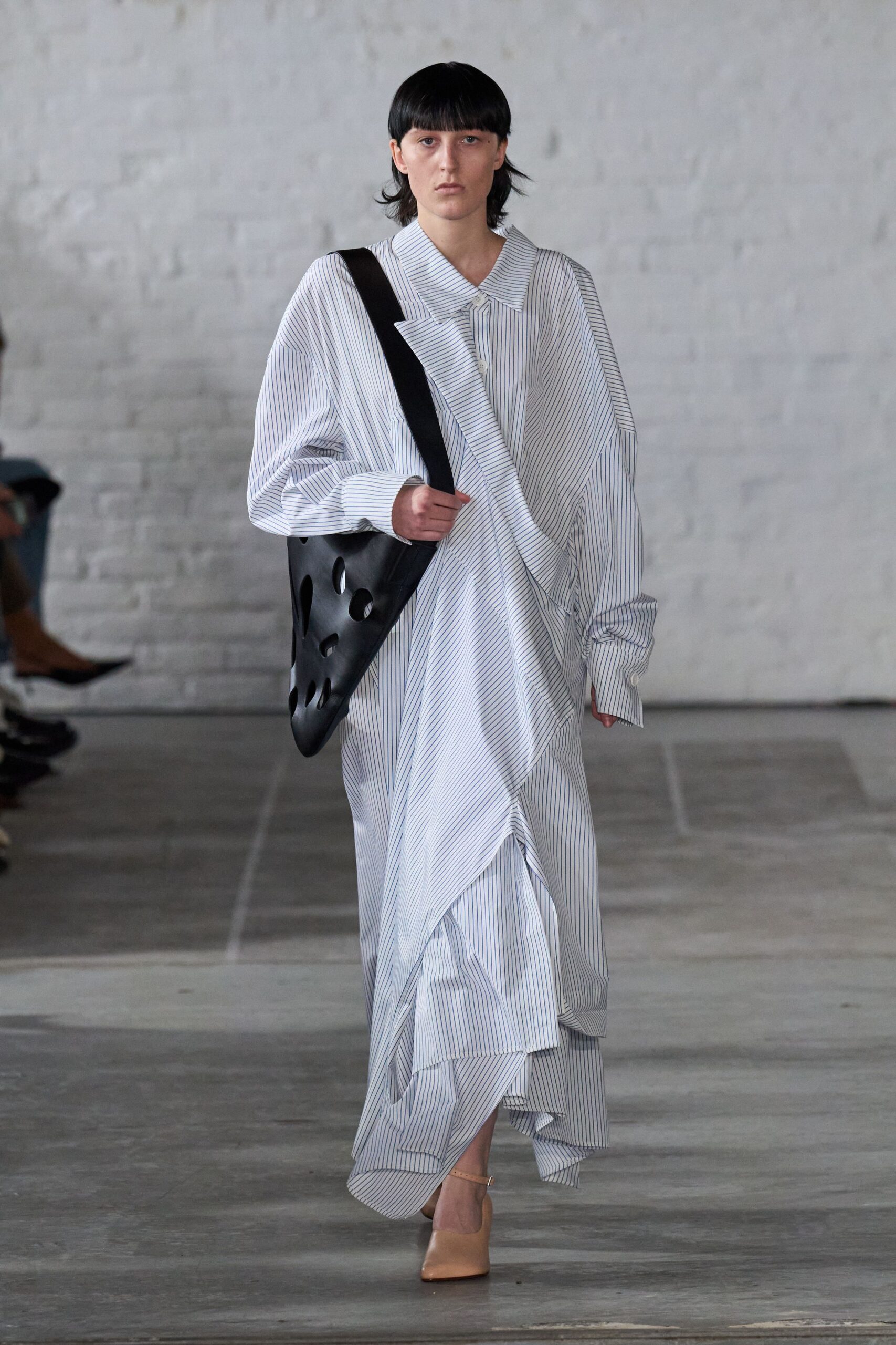 white cotton long-sleeve collared relaxed buttoned midi shirt-dress