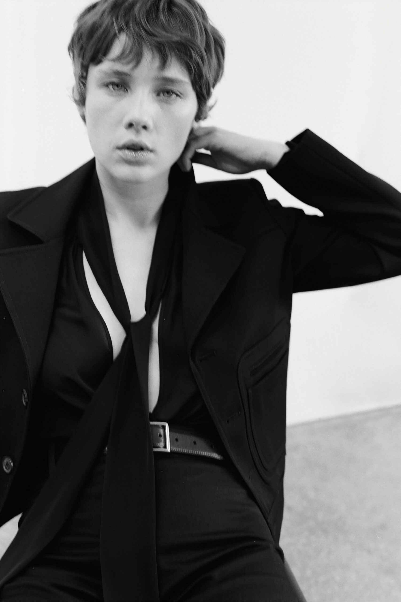 black silk v-neck fitted shirt