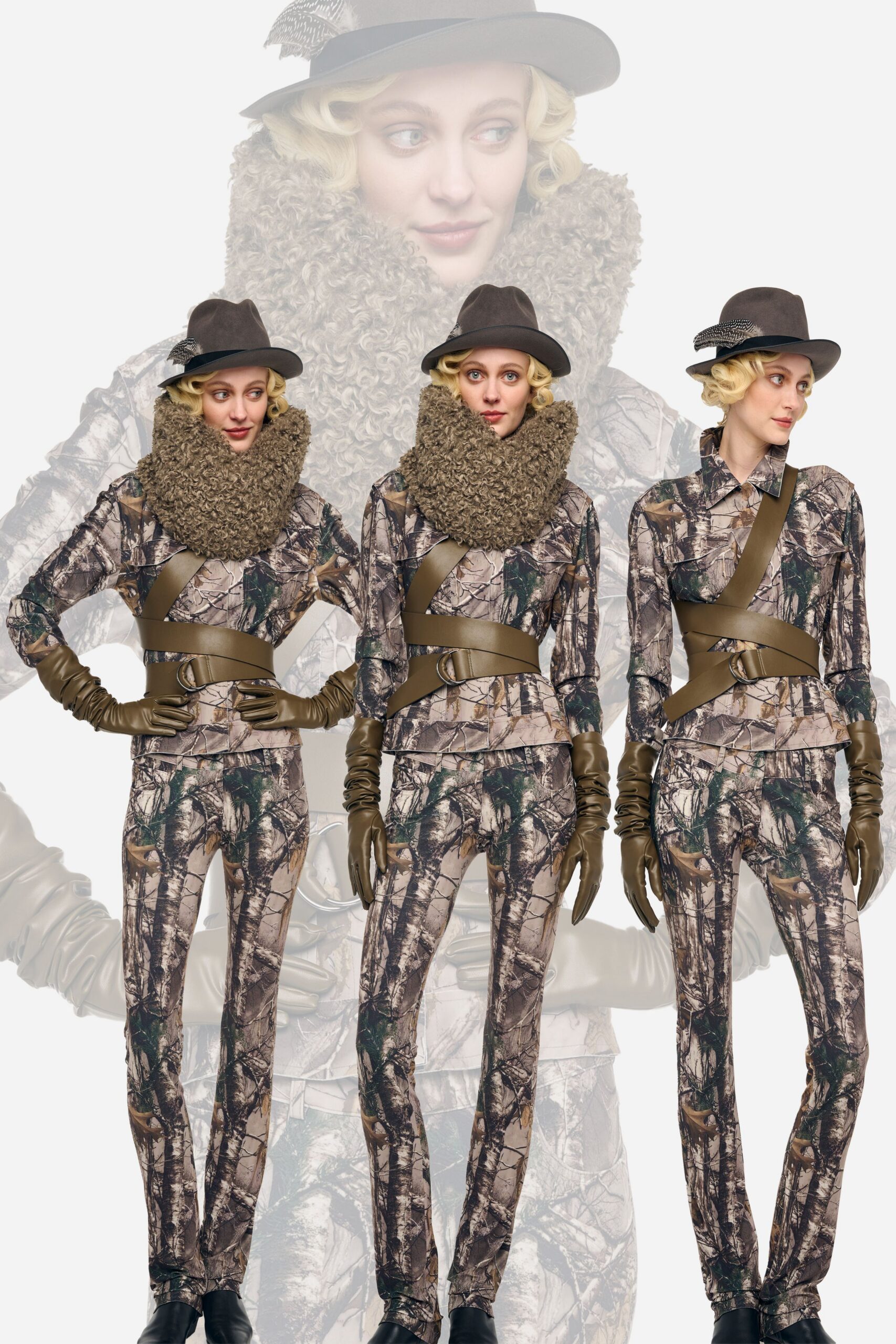 camouflage top and pants with accessories