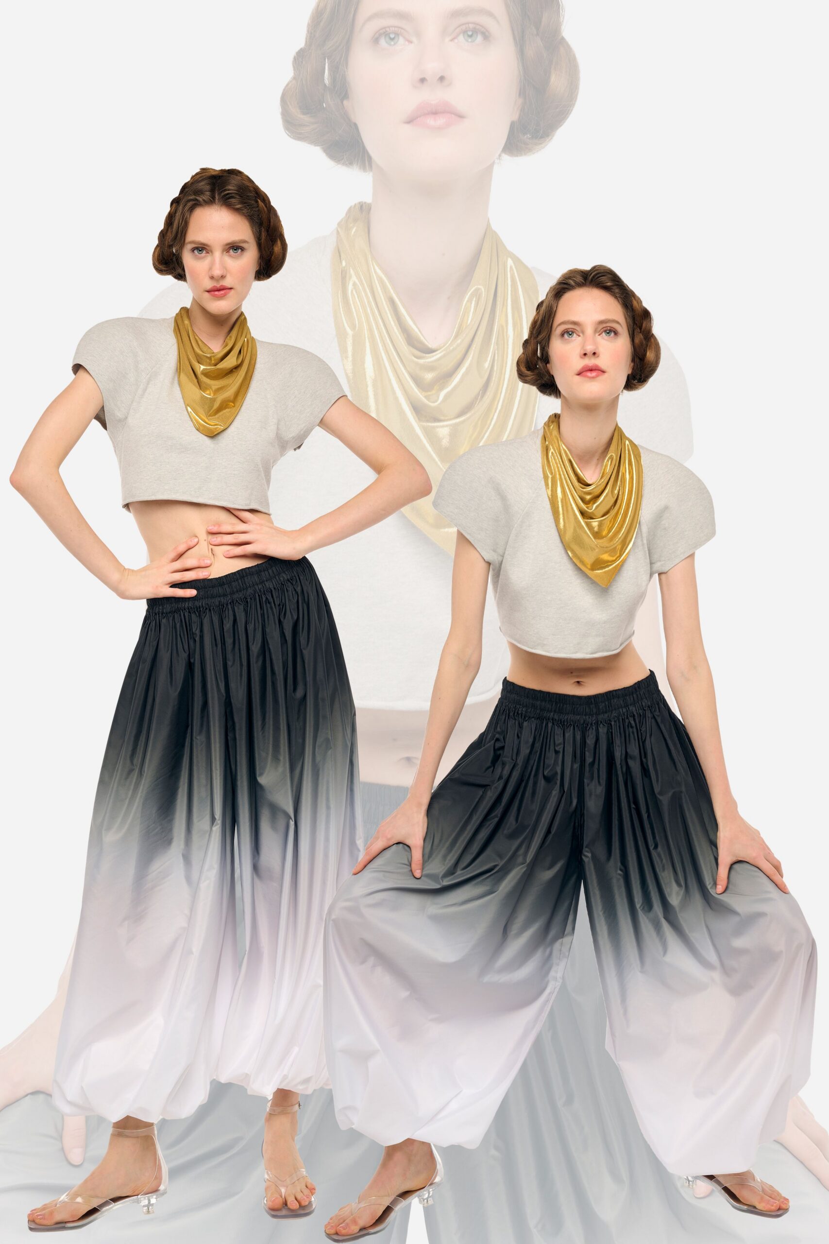 black silk relaxed pleated flowing pants