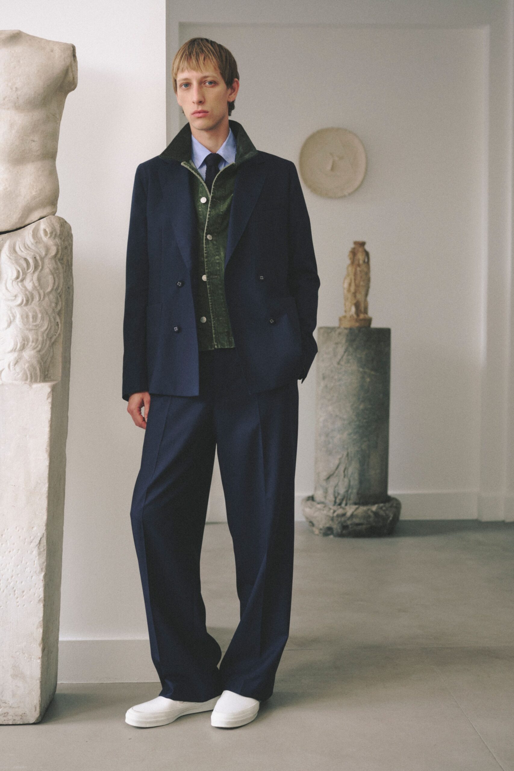 navy blazer green vest blue shirt