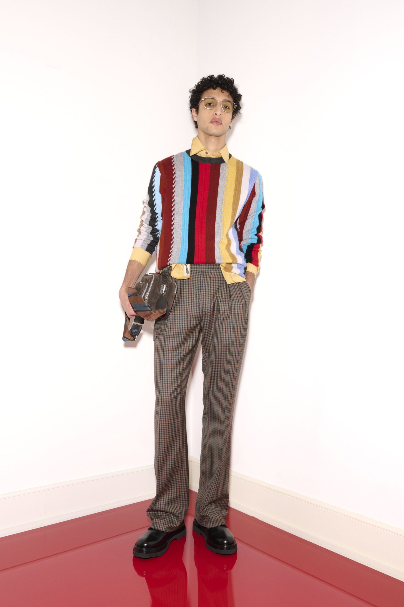multi cotton long-sleeve collared relaxed striped sweater