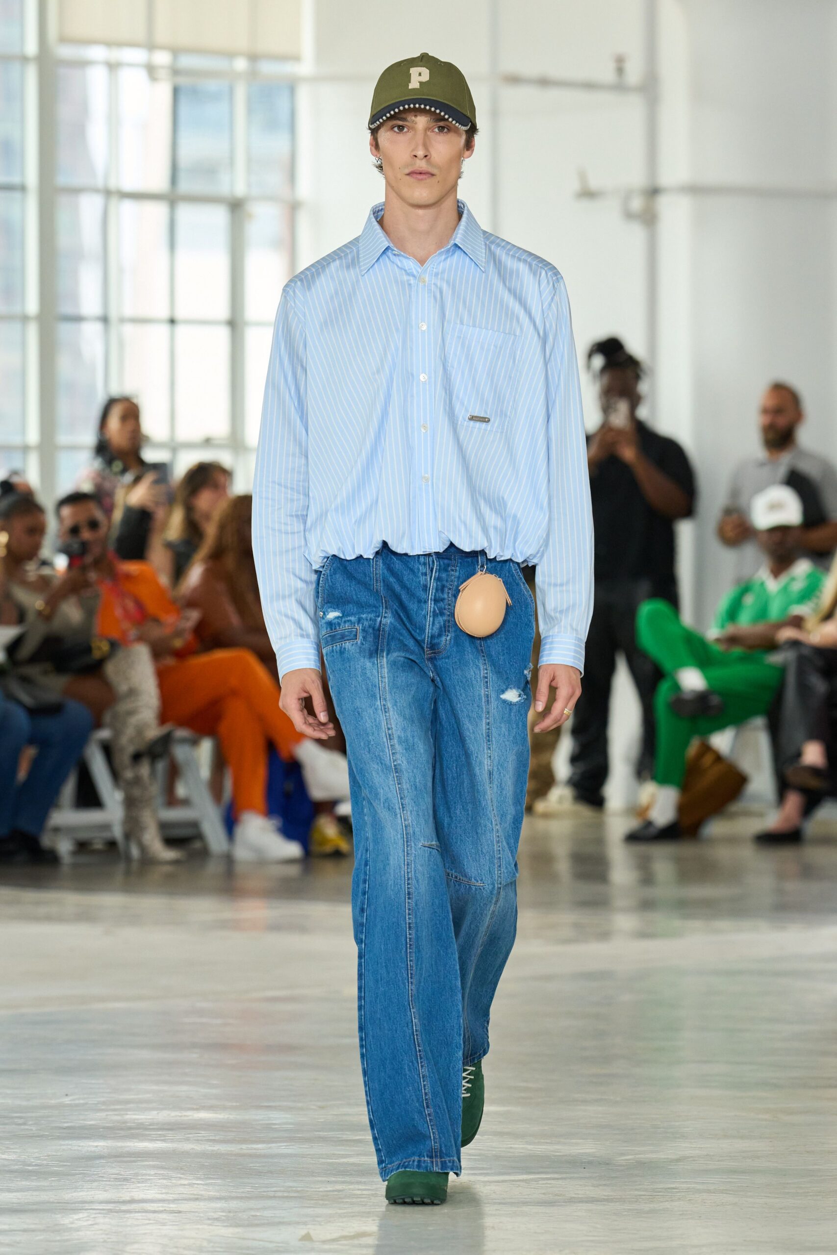 blue striped shirt with relaxed jeans