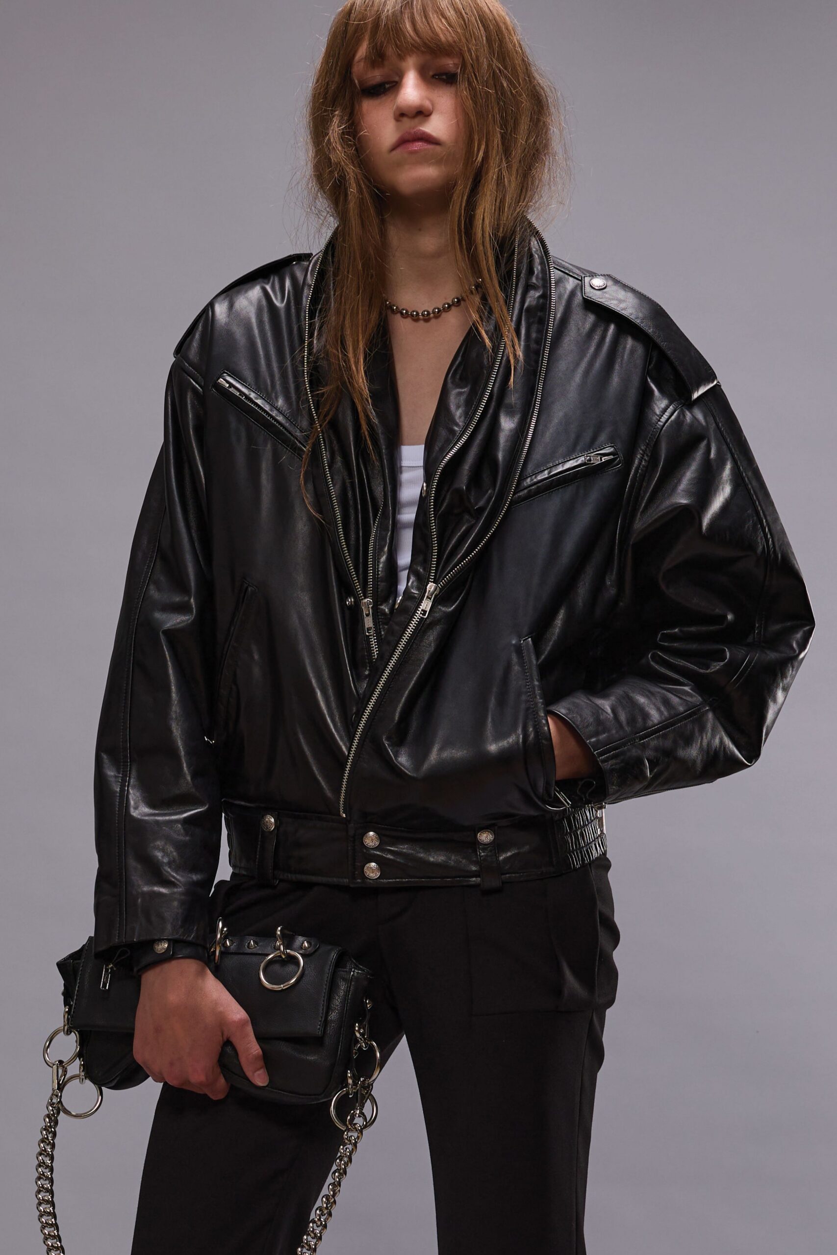 black leather oversized jacket