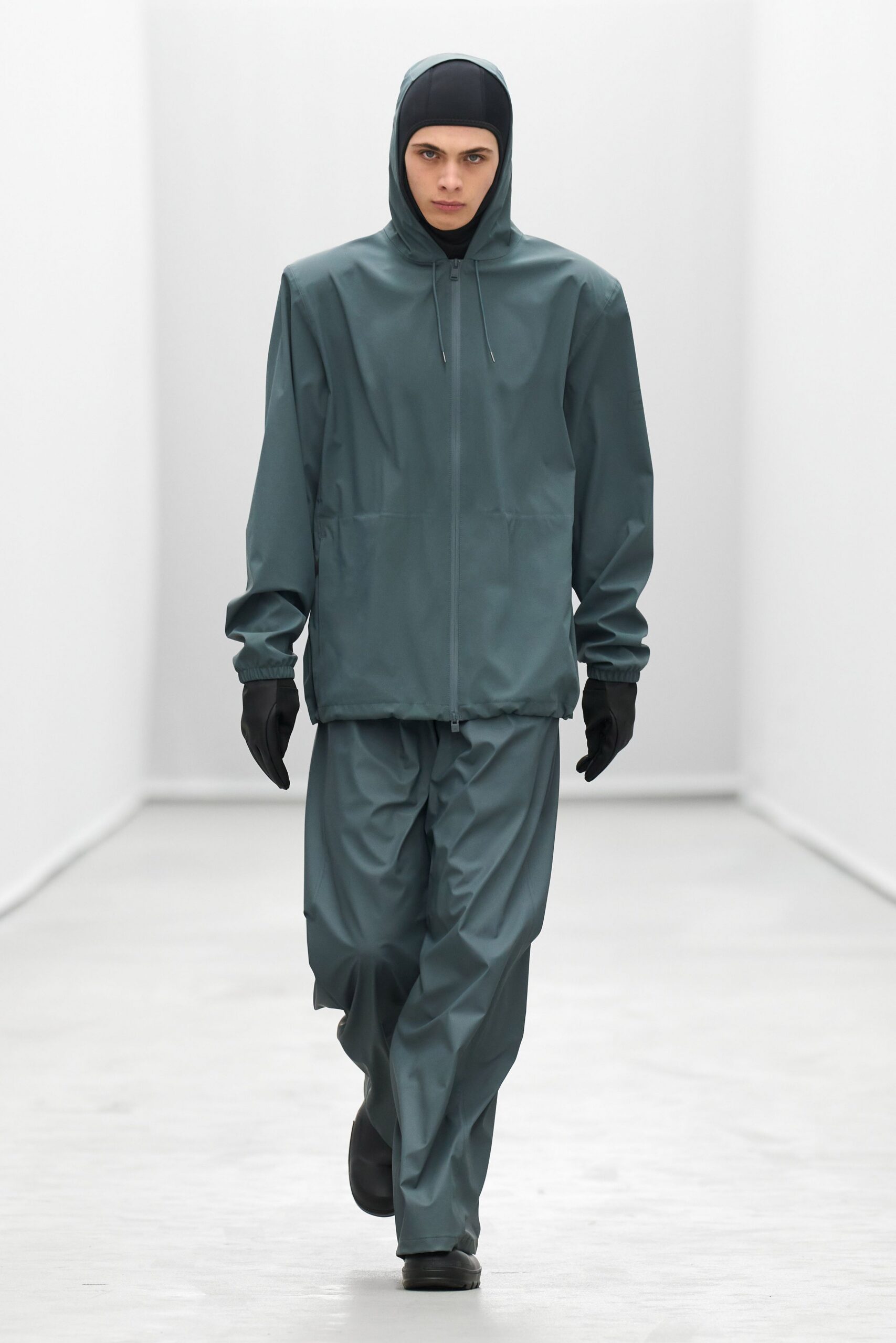 green vinyl hooded relaxed zippered jacket