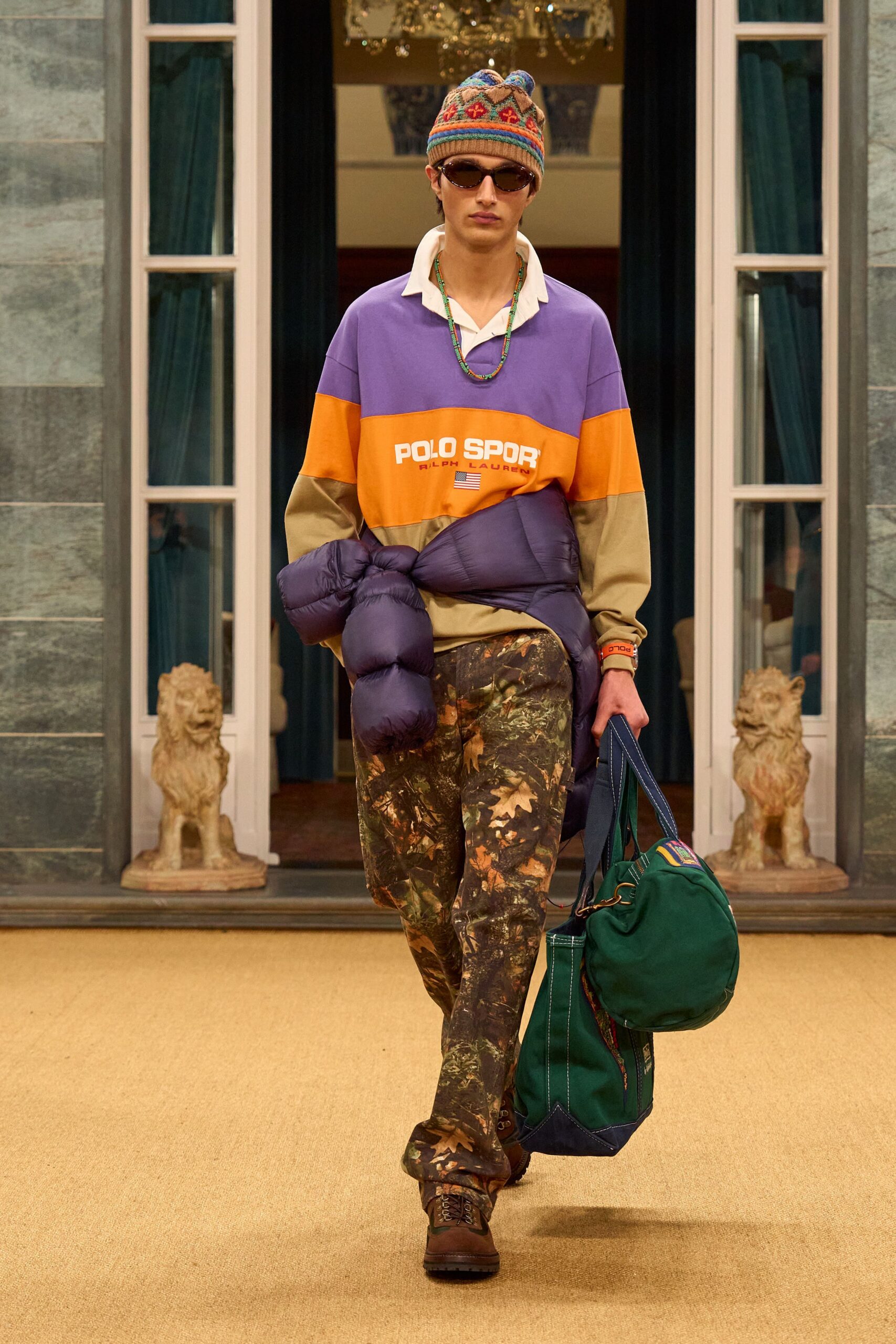 color-blocked relaxed shirt with cargo pants