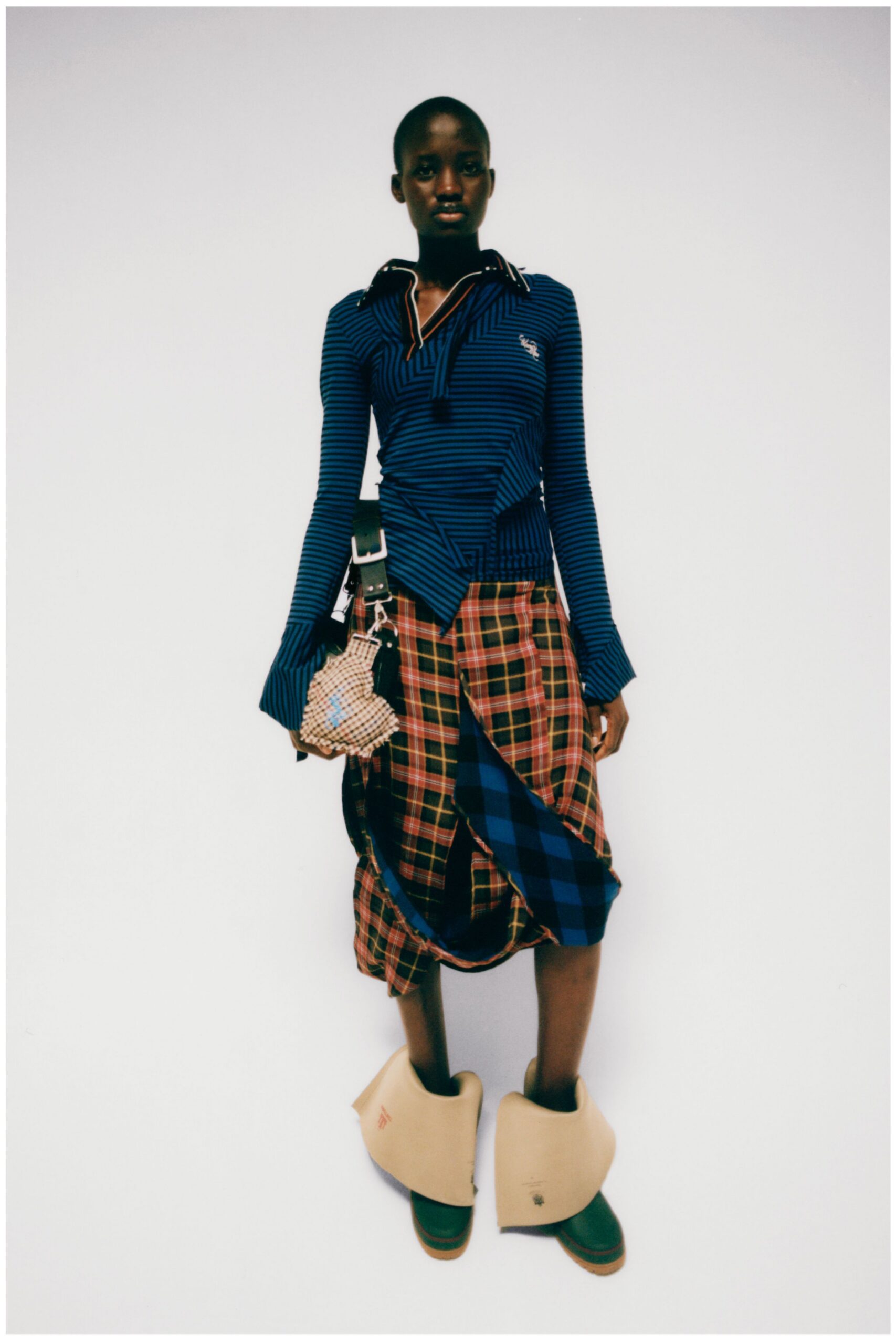 red cotton relaxed checked layered skirt
