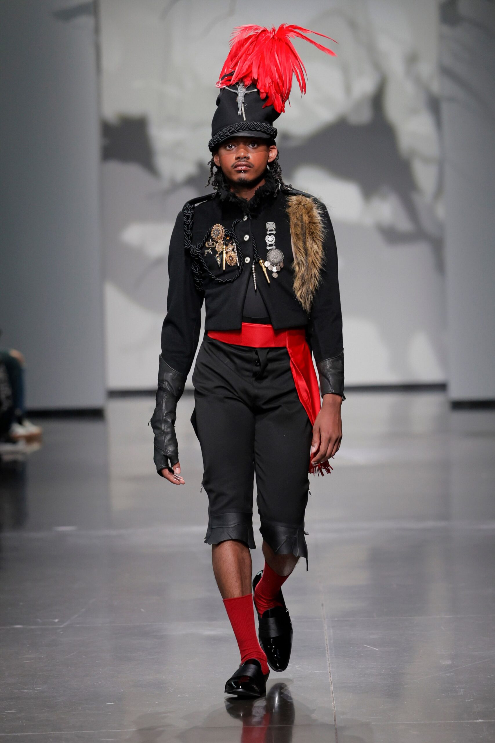 black fitted shirt and pants
