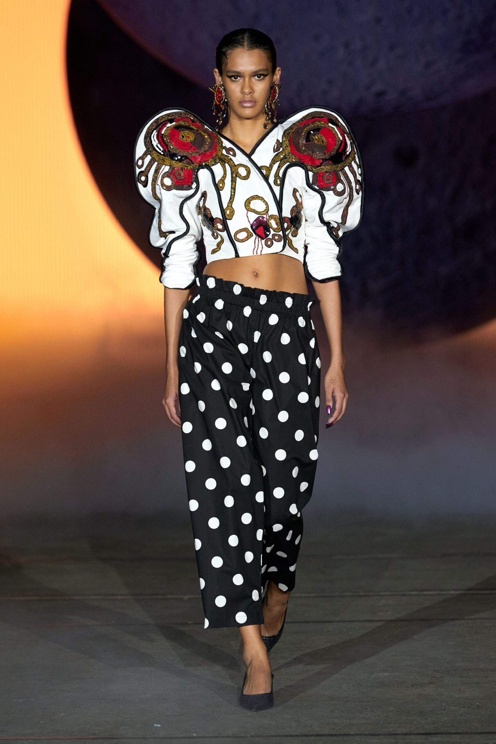 white cotton long-sleeve fitted embroidered cropped top